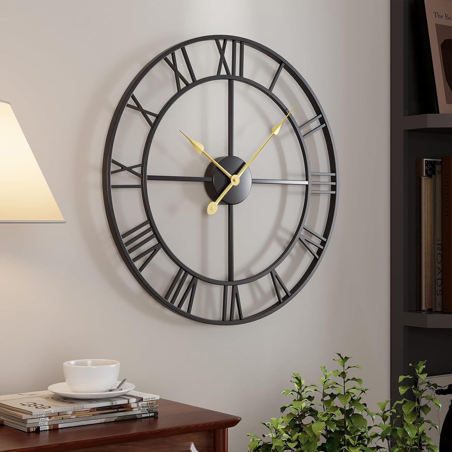 Battery Operated Black Wall Clock — 24" — Black Roman Number