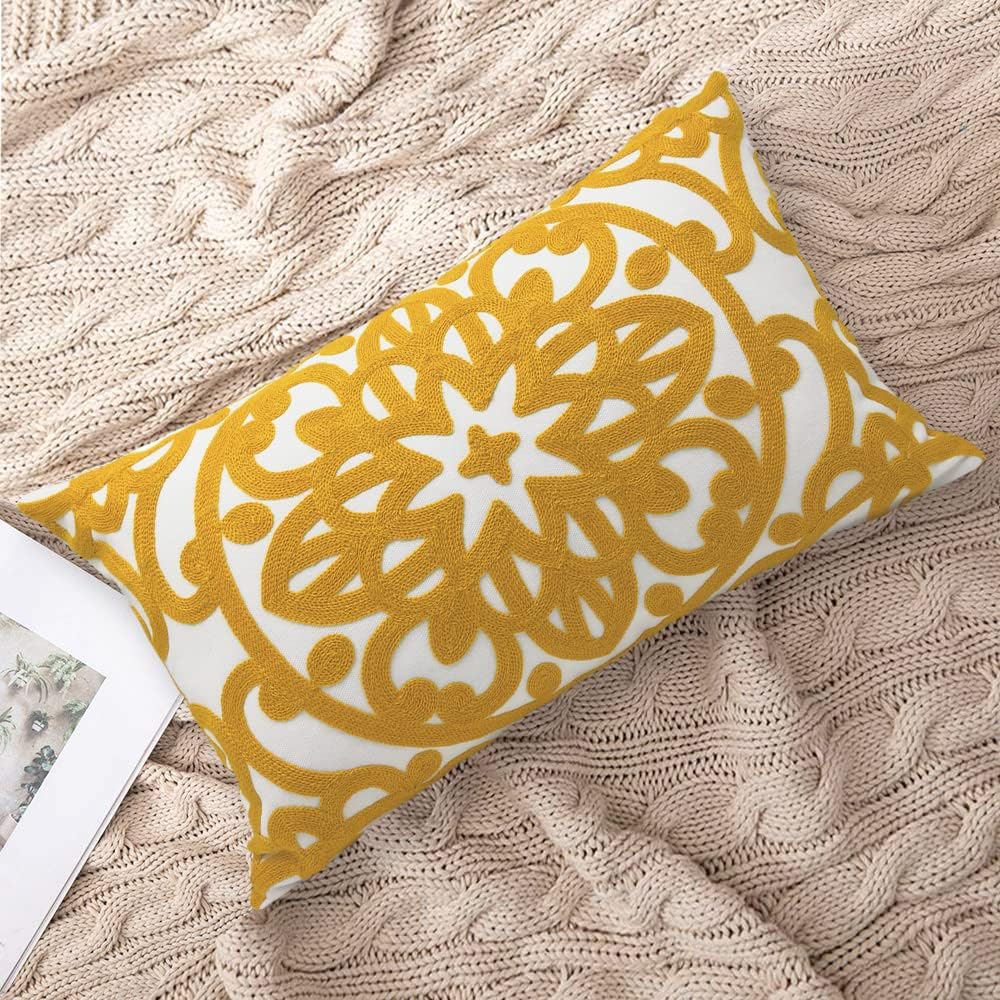 Embroidered Boho Beige Throw Pillow Cover — 12" - View 7