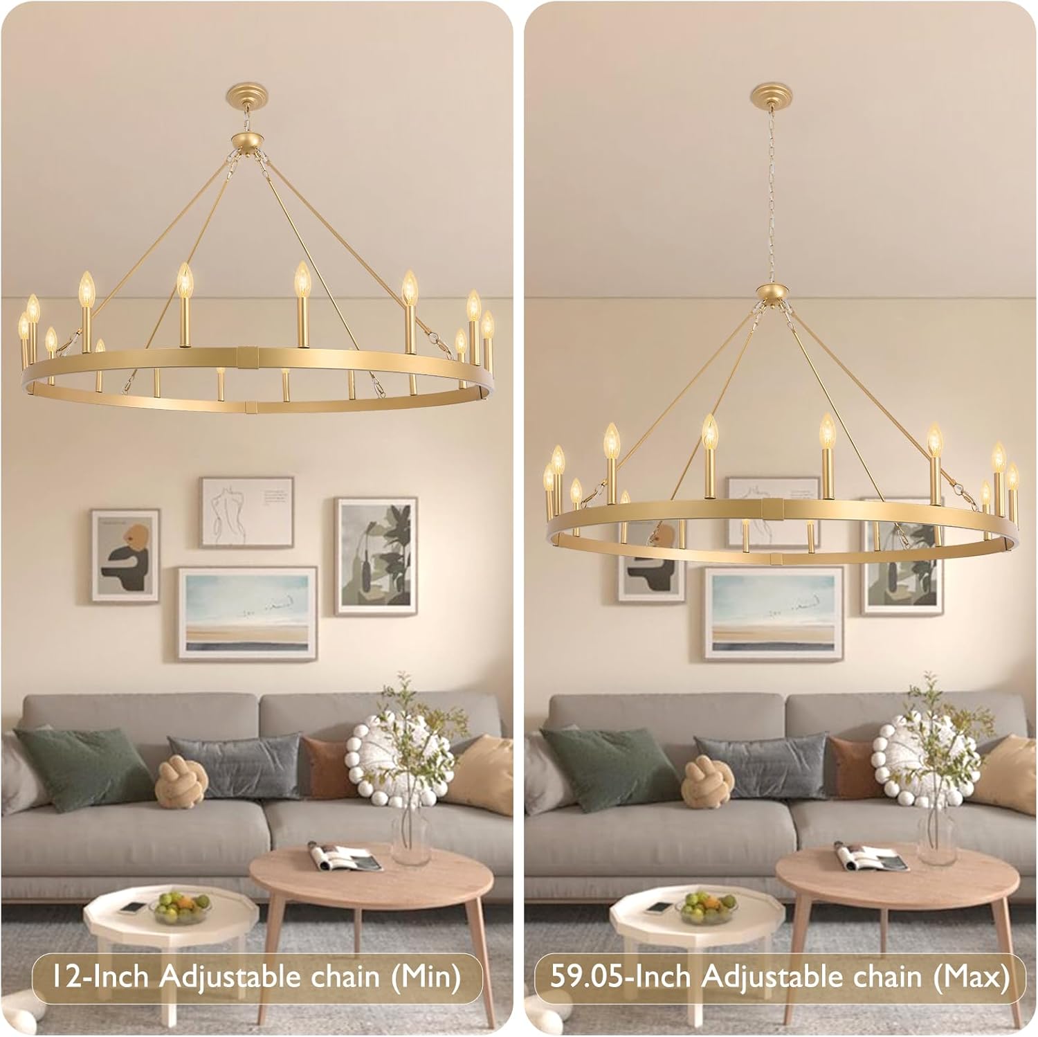 Round Farmhouse Black Chandelier — 16-Light - View 6