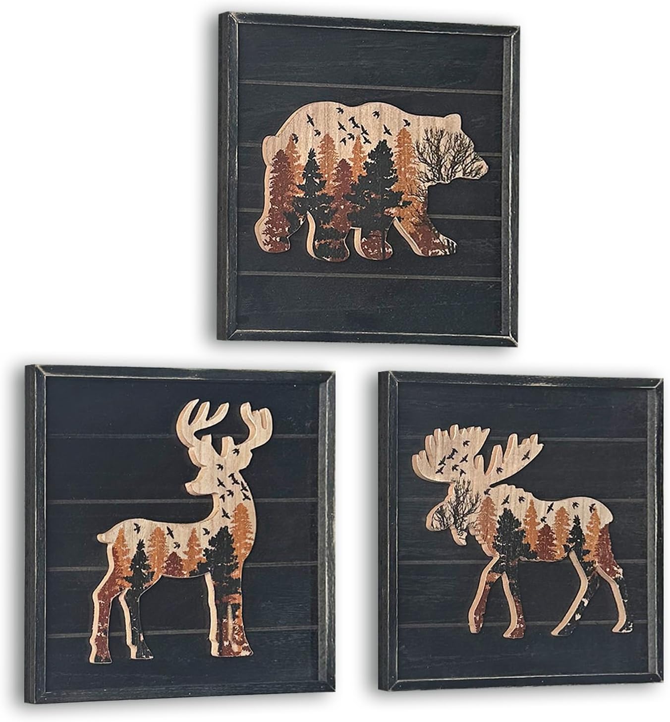 Framed Wood Wall Decor — 14" — Deer Elk Bear3