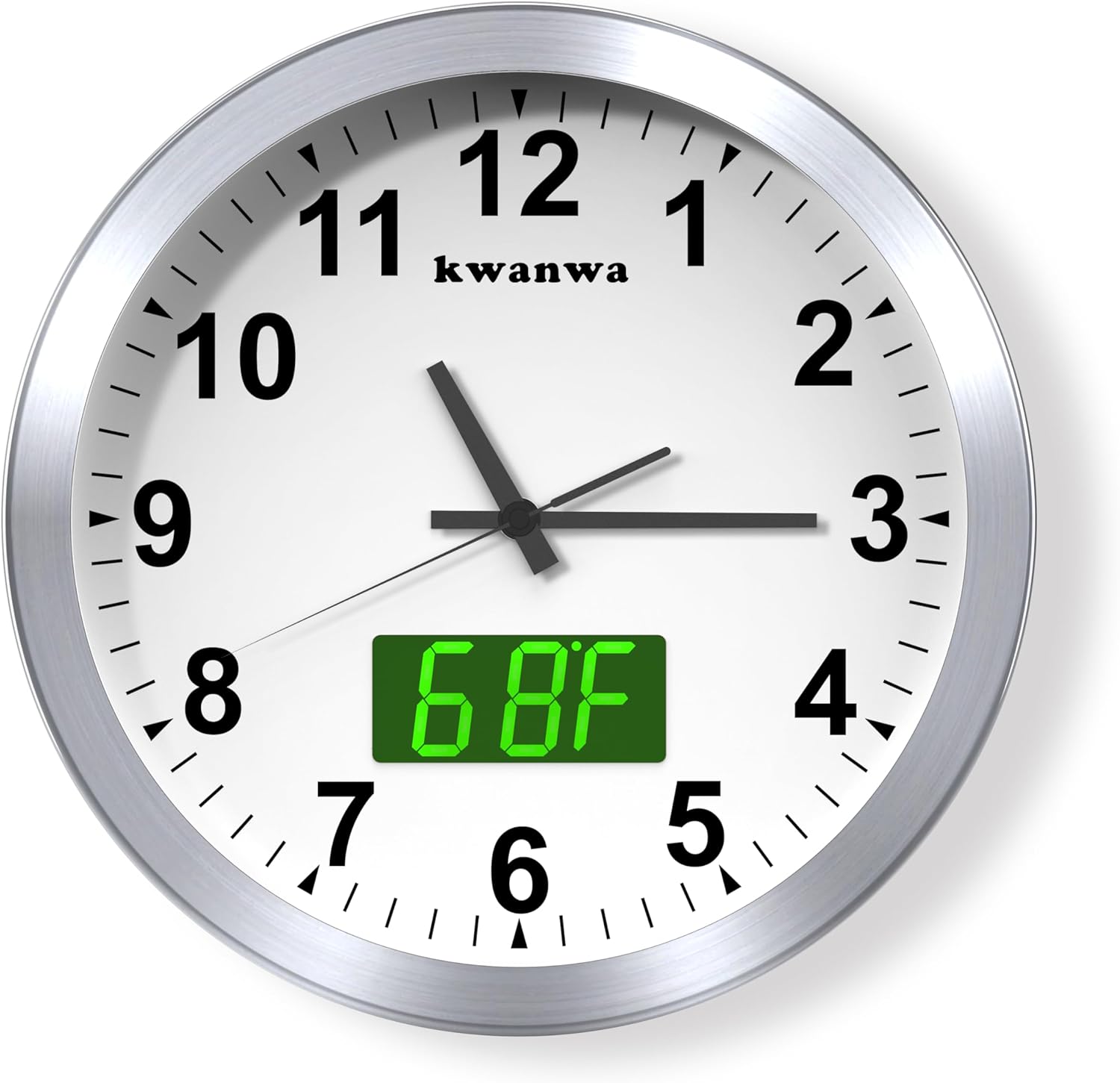 Adjustable Black Wall Clock — 12" — Sliver Case-green Led