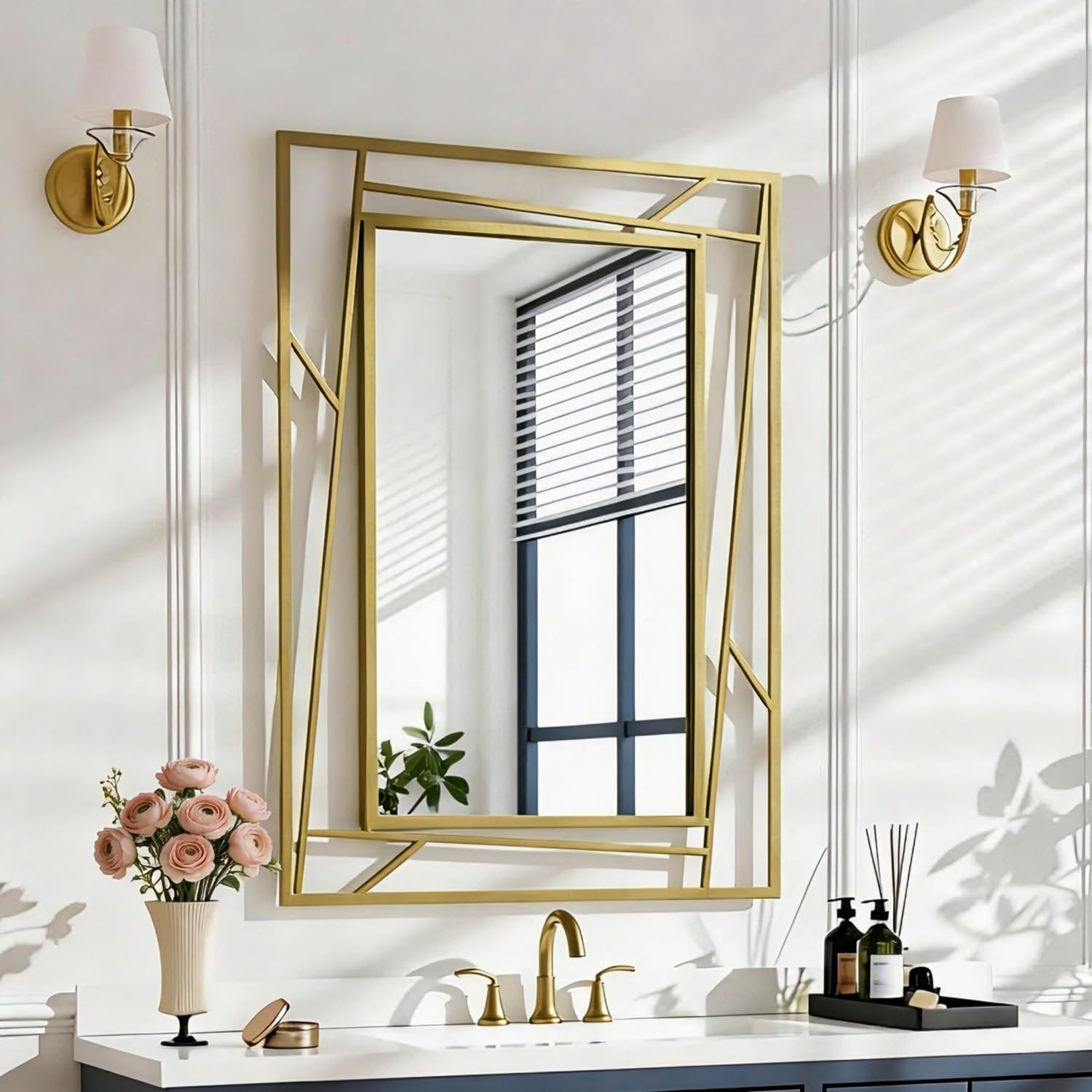 Framed Farmhouse Black Wall Mirror — 28" — Gold