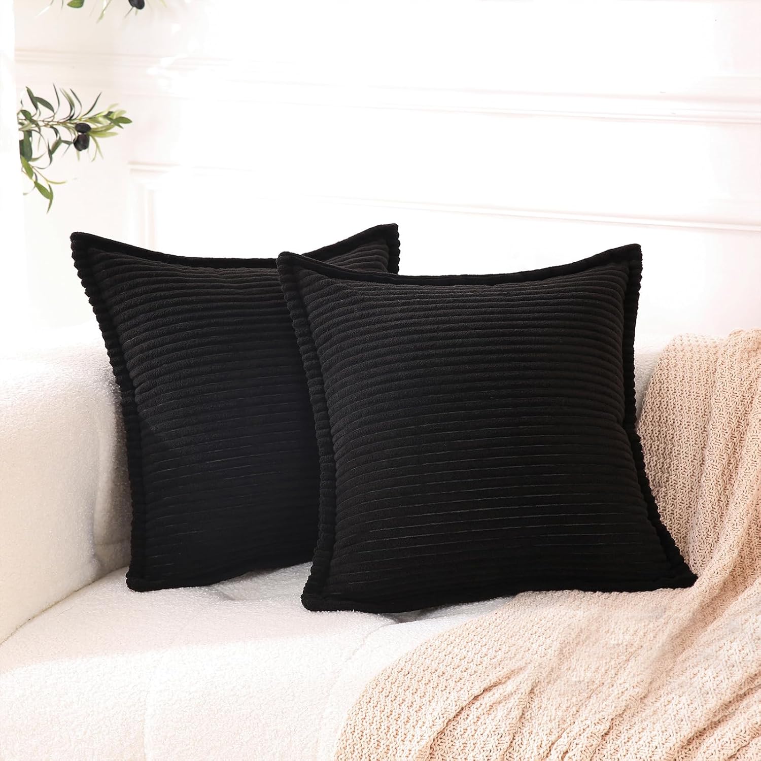 Boho Beige Throw Pillow Cover — 18" — 18" x 18" (Pack of 2)