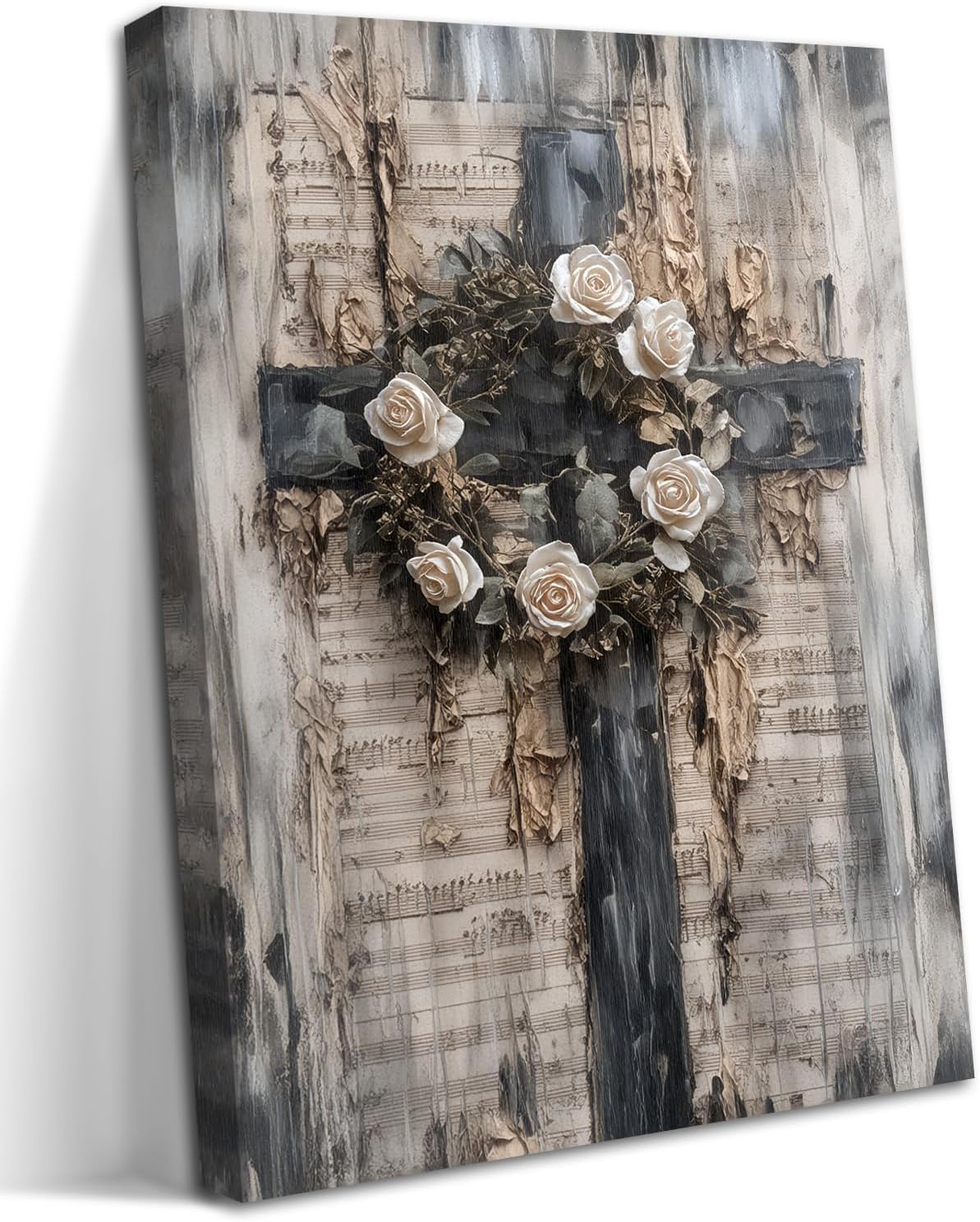 Framed Pink Canvas Wall Art — 16" — Cross of Roses