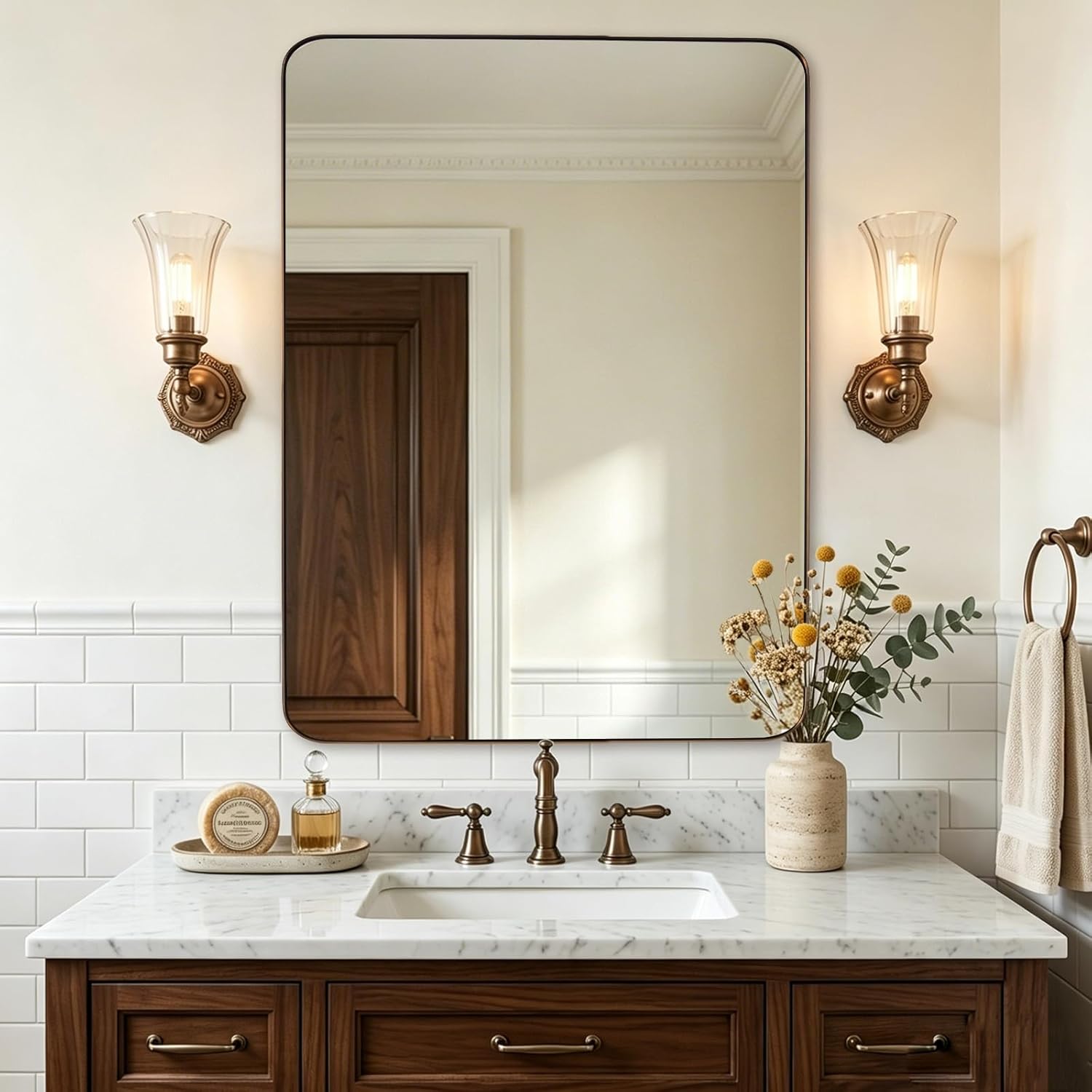 Rectangular Black Wall Mirror — 22" — Bronze