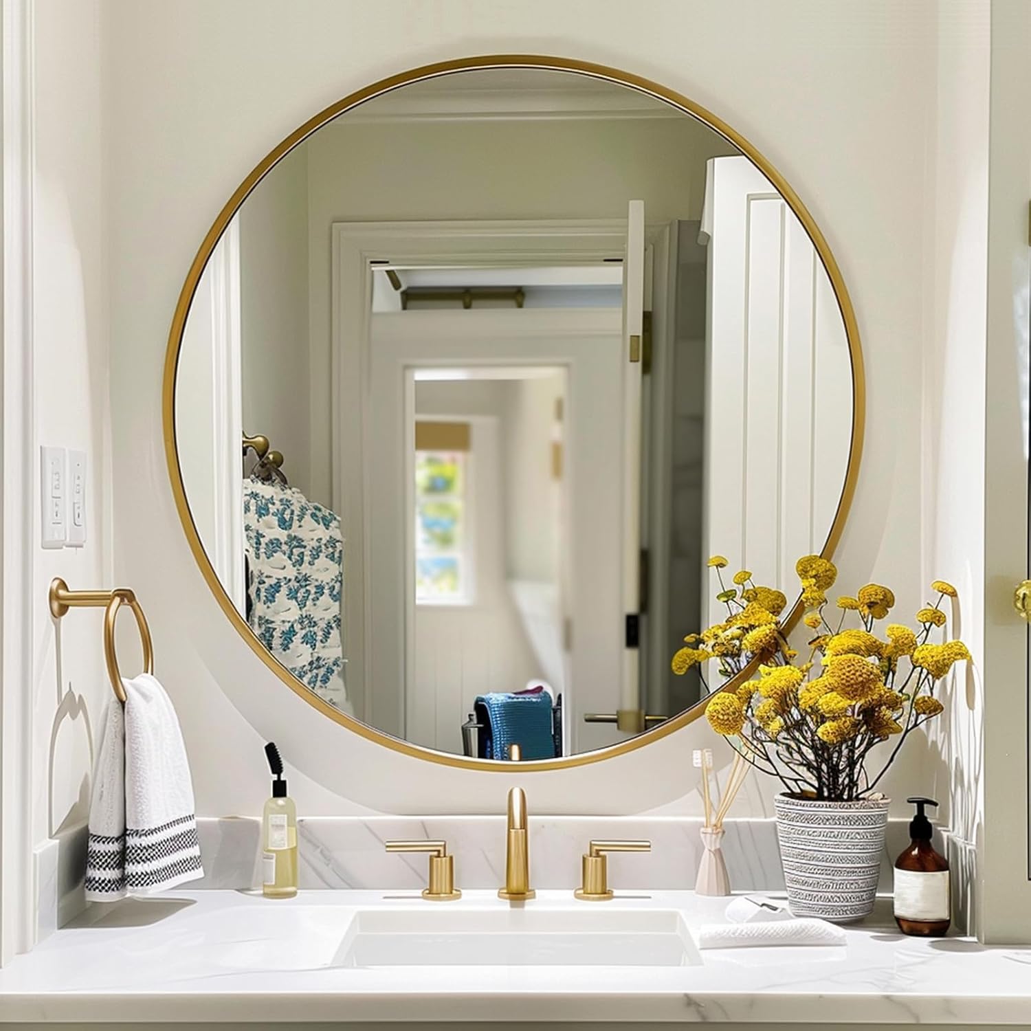 Round Black Mirror — 30" — Gold