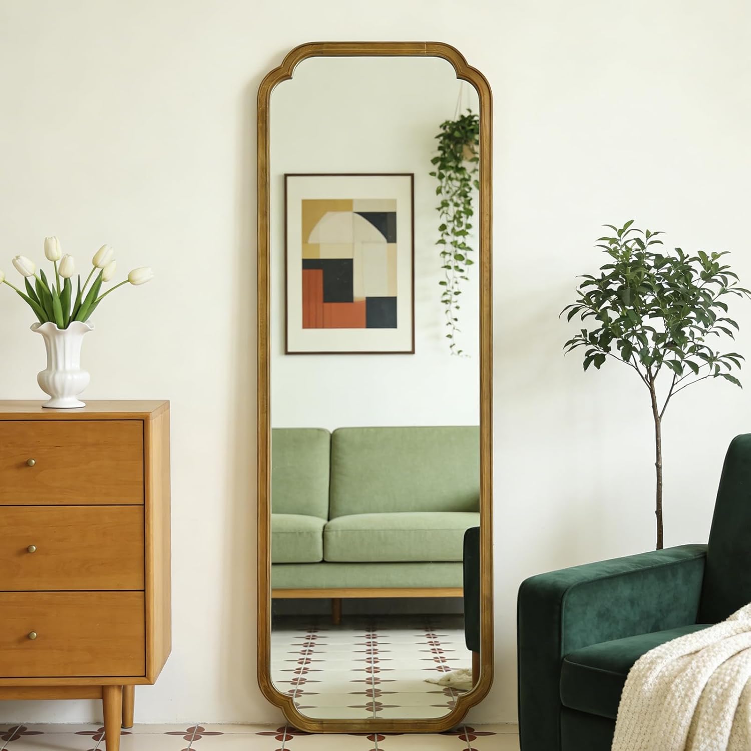 Farmhouse Beige Wall Mirror — 36" — Natural