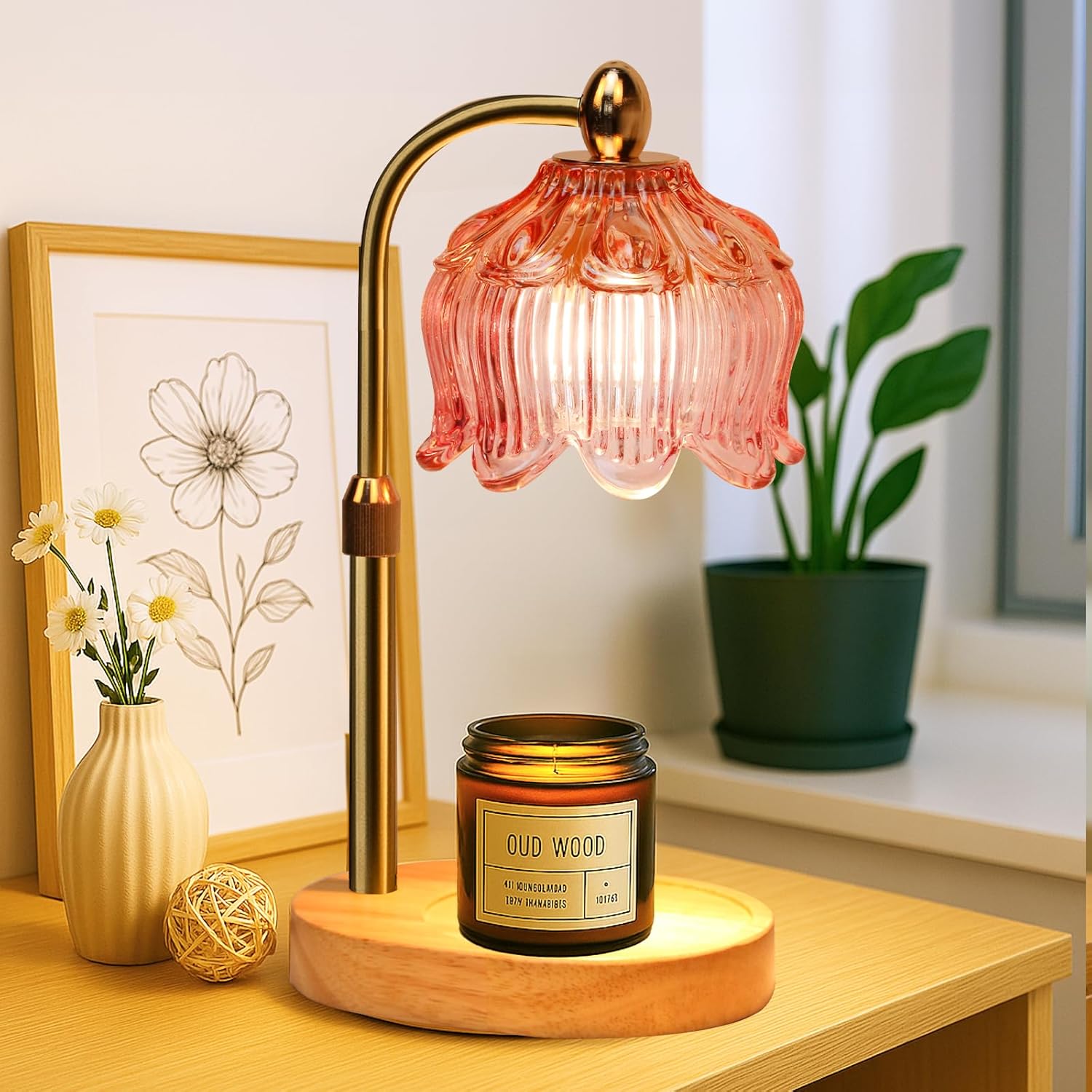 Luxe Beige Table Lamp — Pink