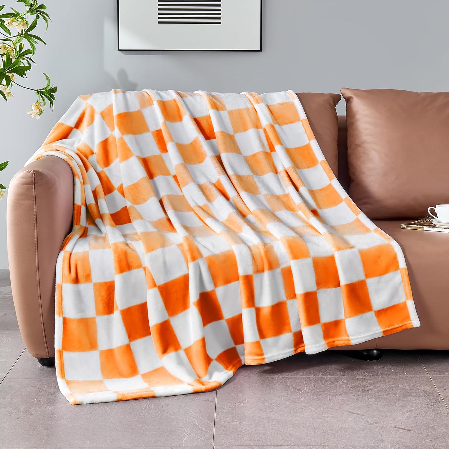 Black Throw Pillow — 50" — 02 Orange (Big Checkered)