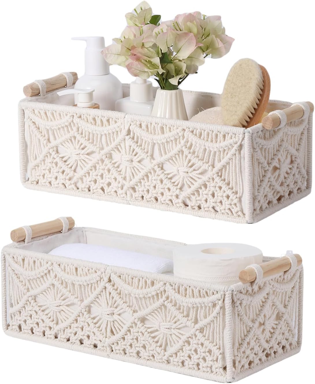 Boho Rattan Storage Basket — Set of 2 — Weave White