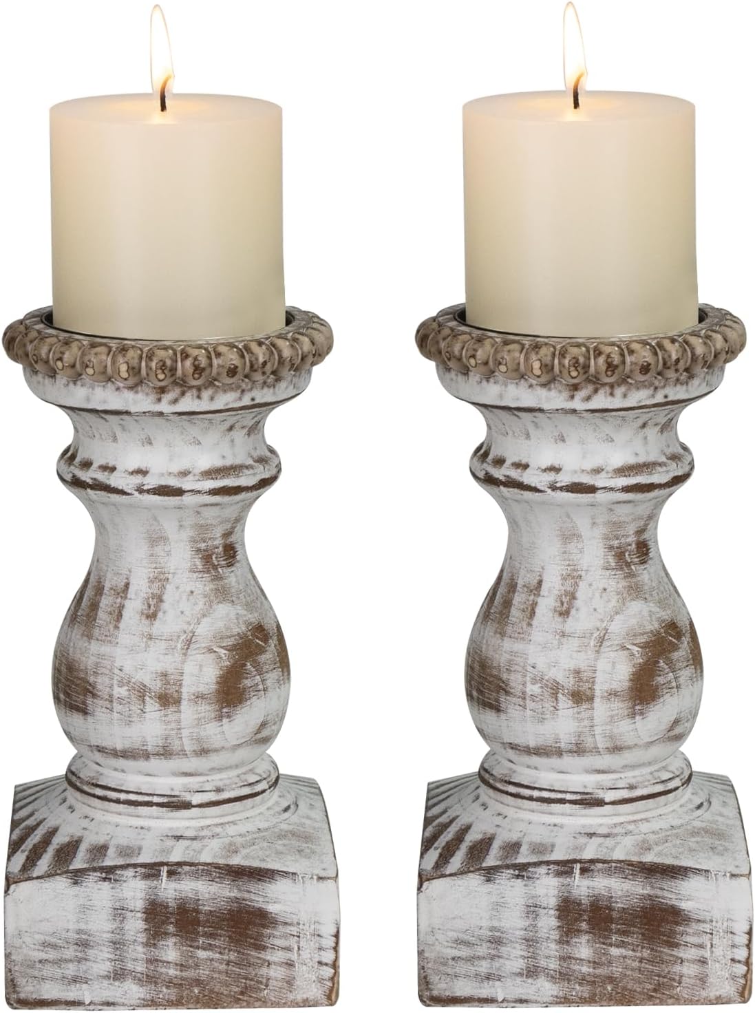Vintage Farmhouse Brown Pillar Candle — Set of 3 — Washe White