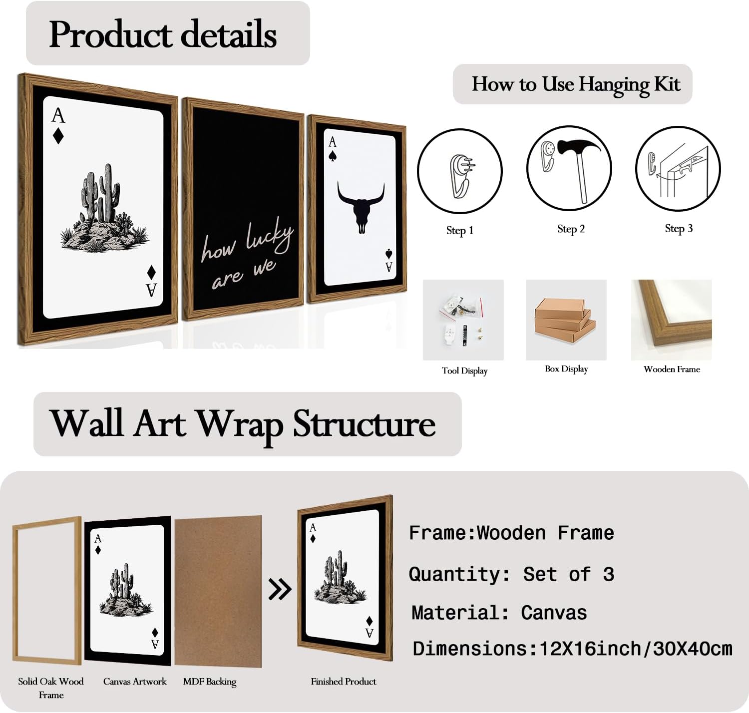 Framed Black Wall Decor — 16" - View 2