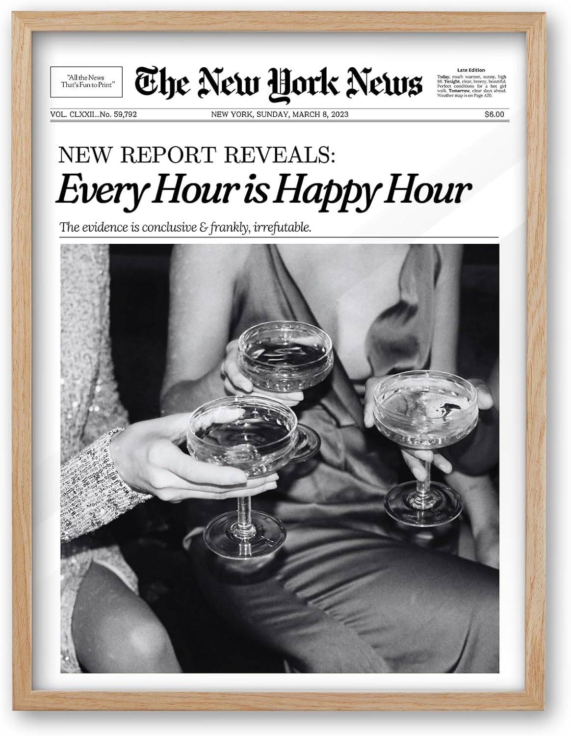 Vintage Black Framed Wall Art — 16" — Framed-Happy Hour