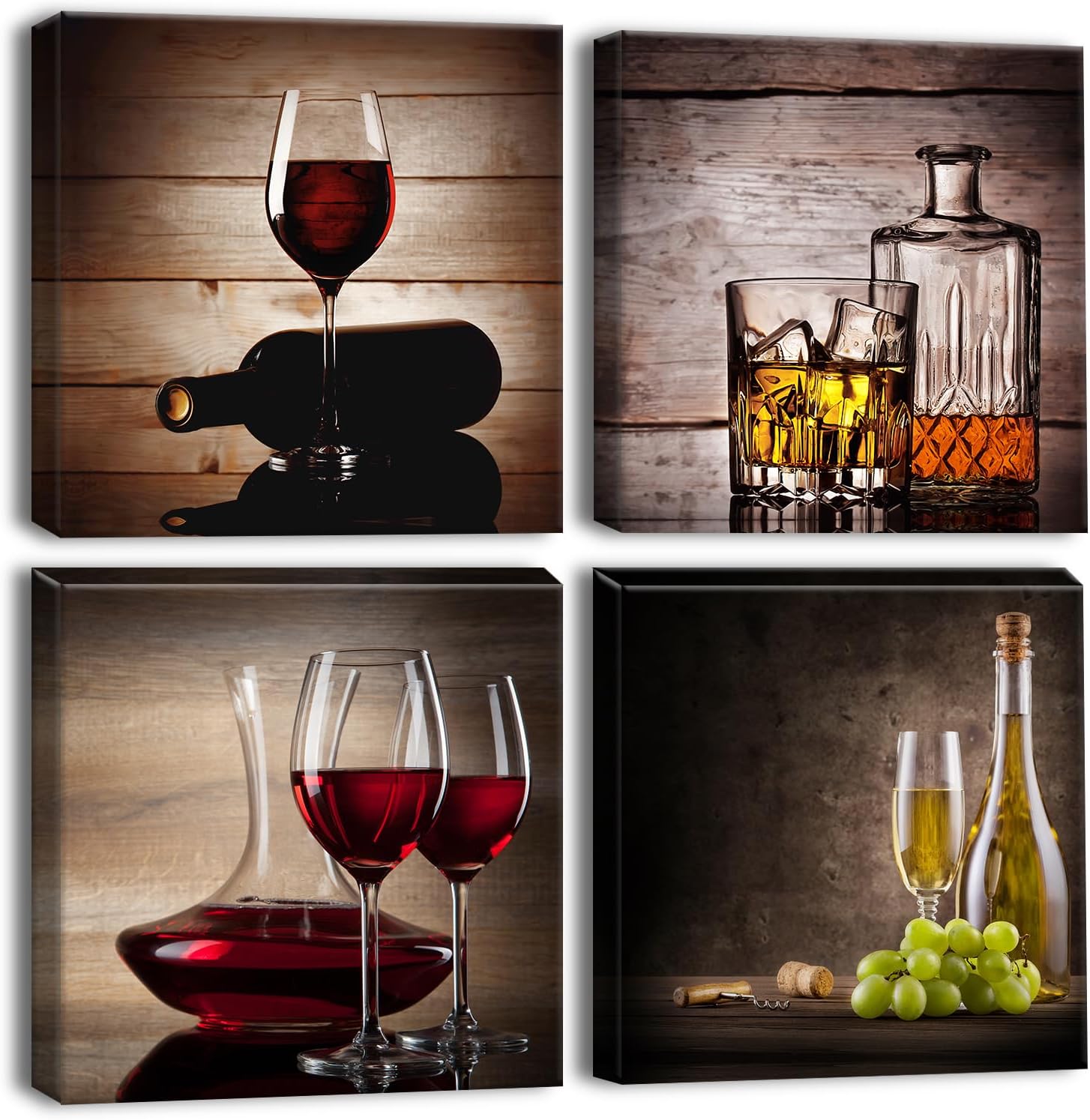 Framed Modern Beige Wall Art — 12" — Elegant Wine Glass