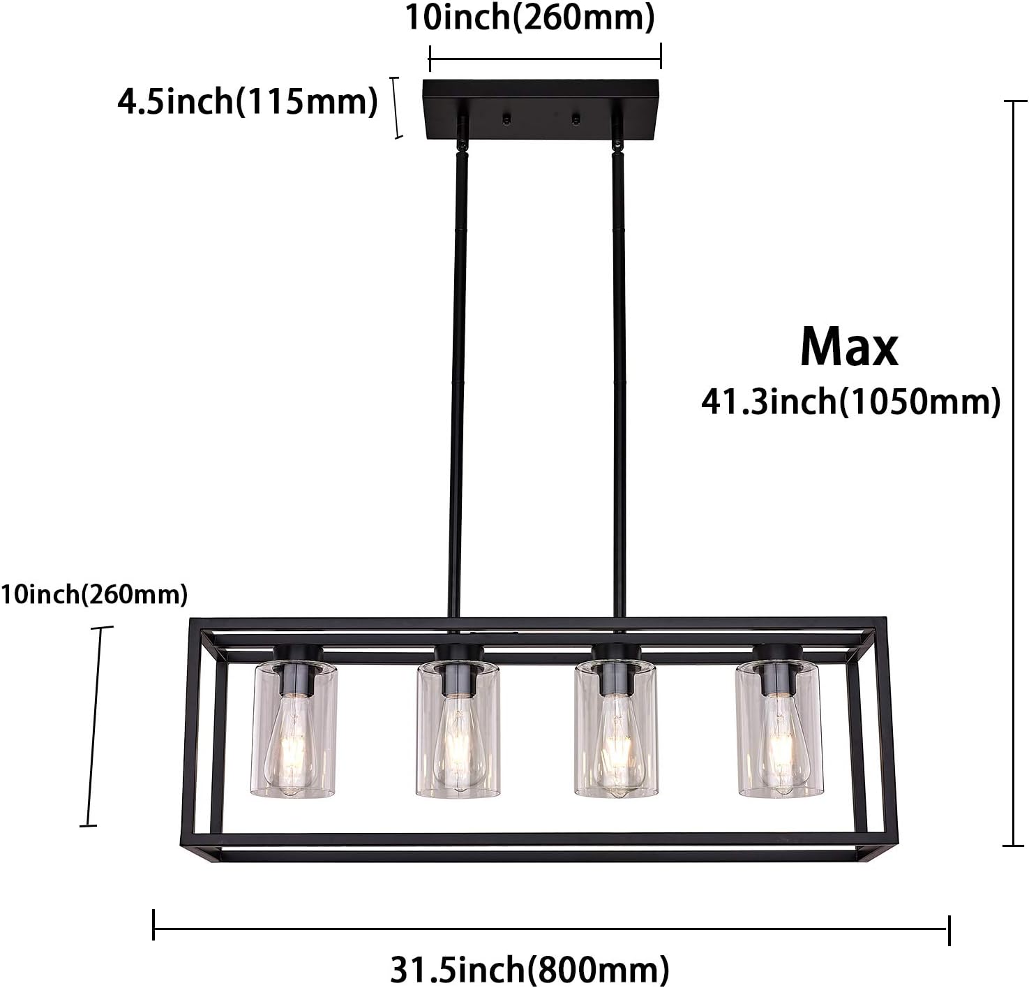 Vintage Farmhouse Black Chandelier — 4-Light - View 2
