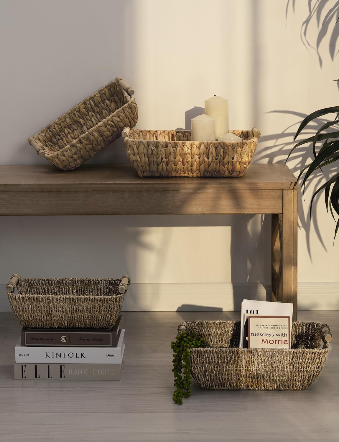 Hand-Woven Boho Beige Storage Basket - View 7