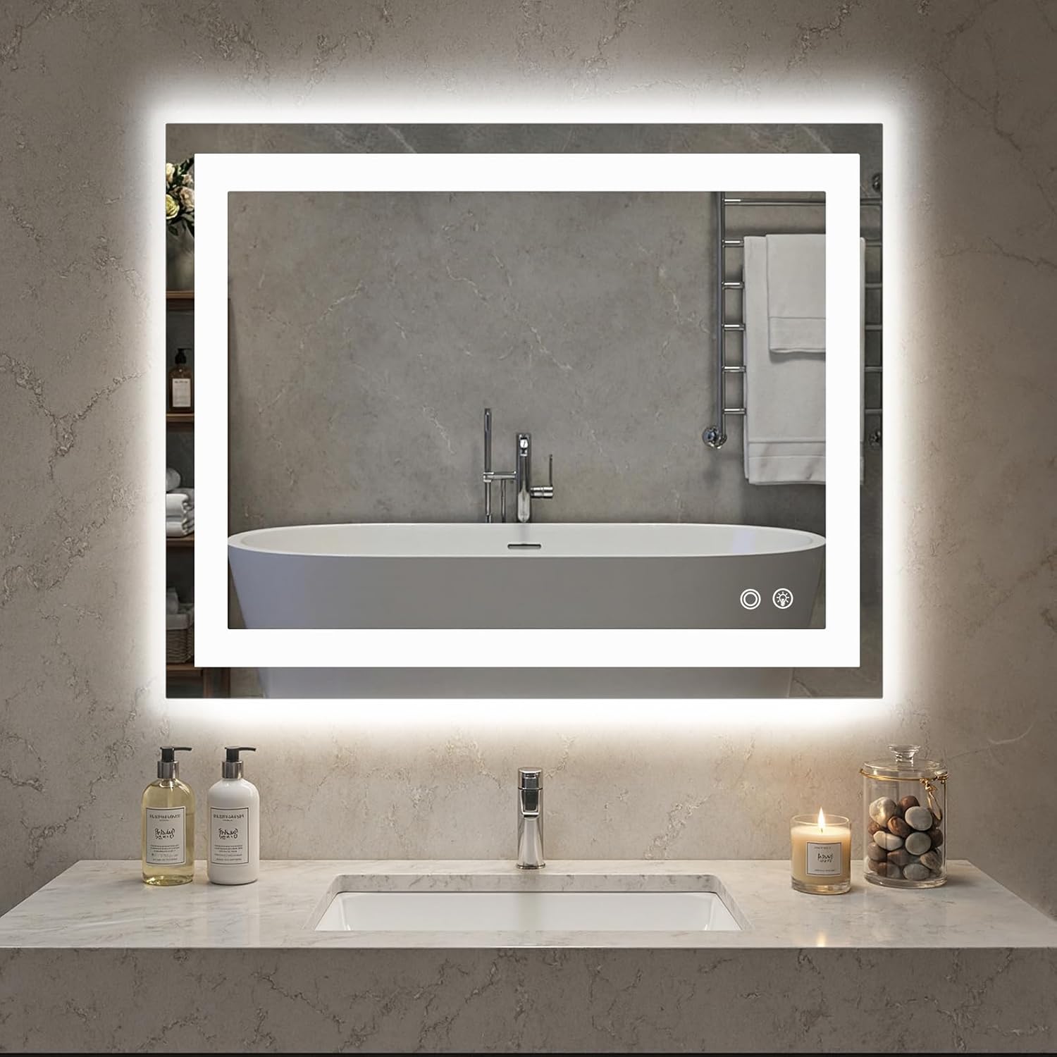 Round Luxe Black Wall Mirror — 20.2" — Led-white