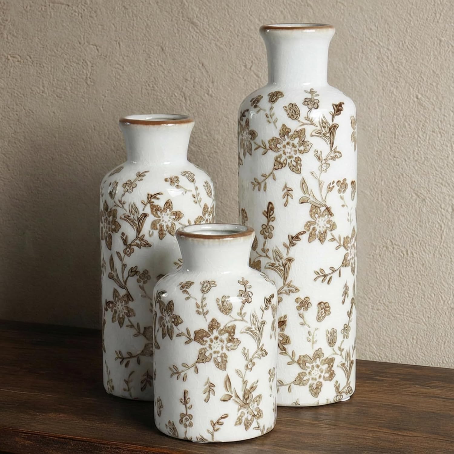 Vintage Farmhouse Black Flower Vase — Set of 3 — Brown