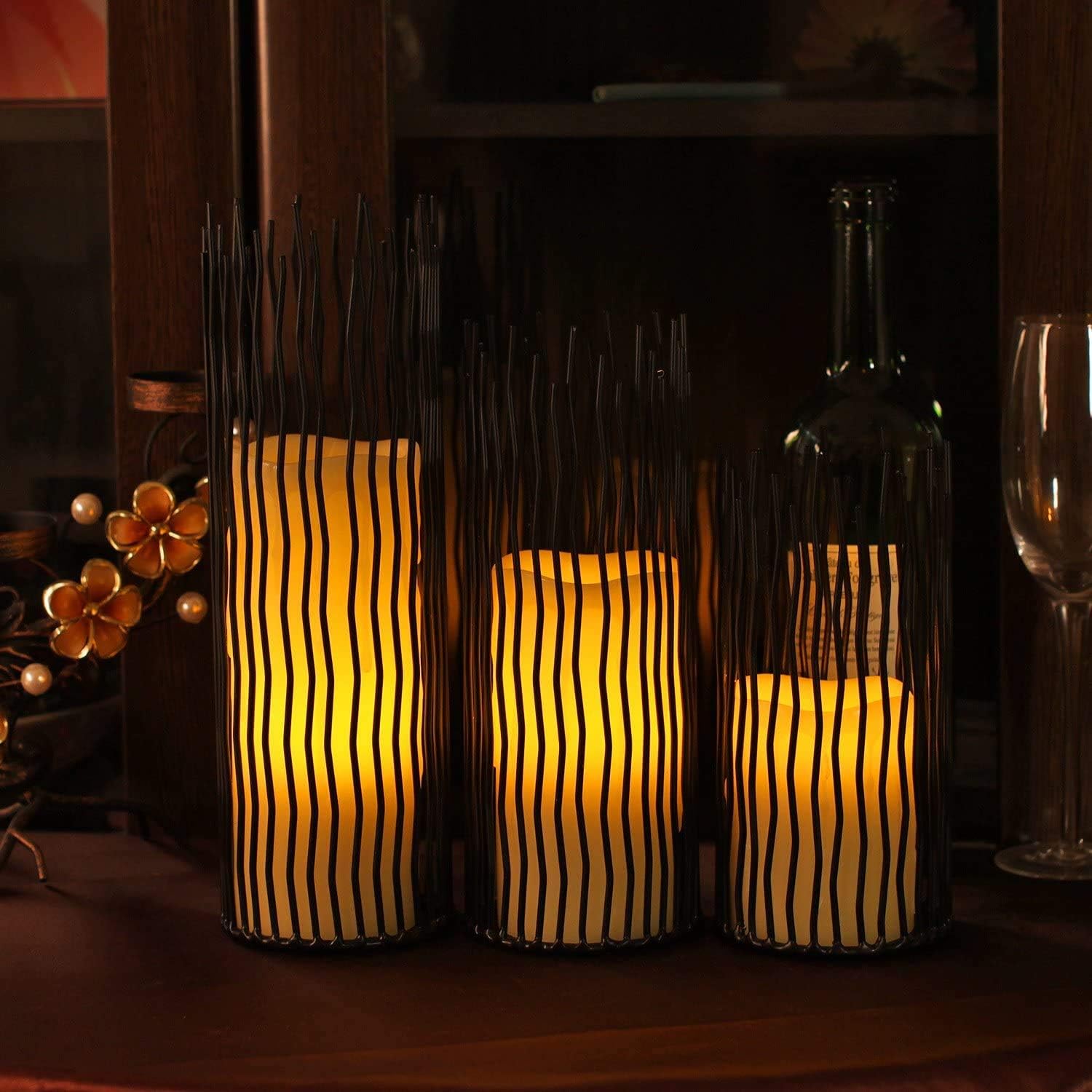 Modern Black Pillar Candle — Set of 3 - View 6