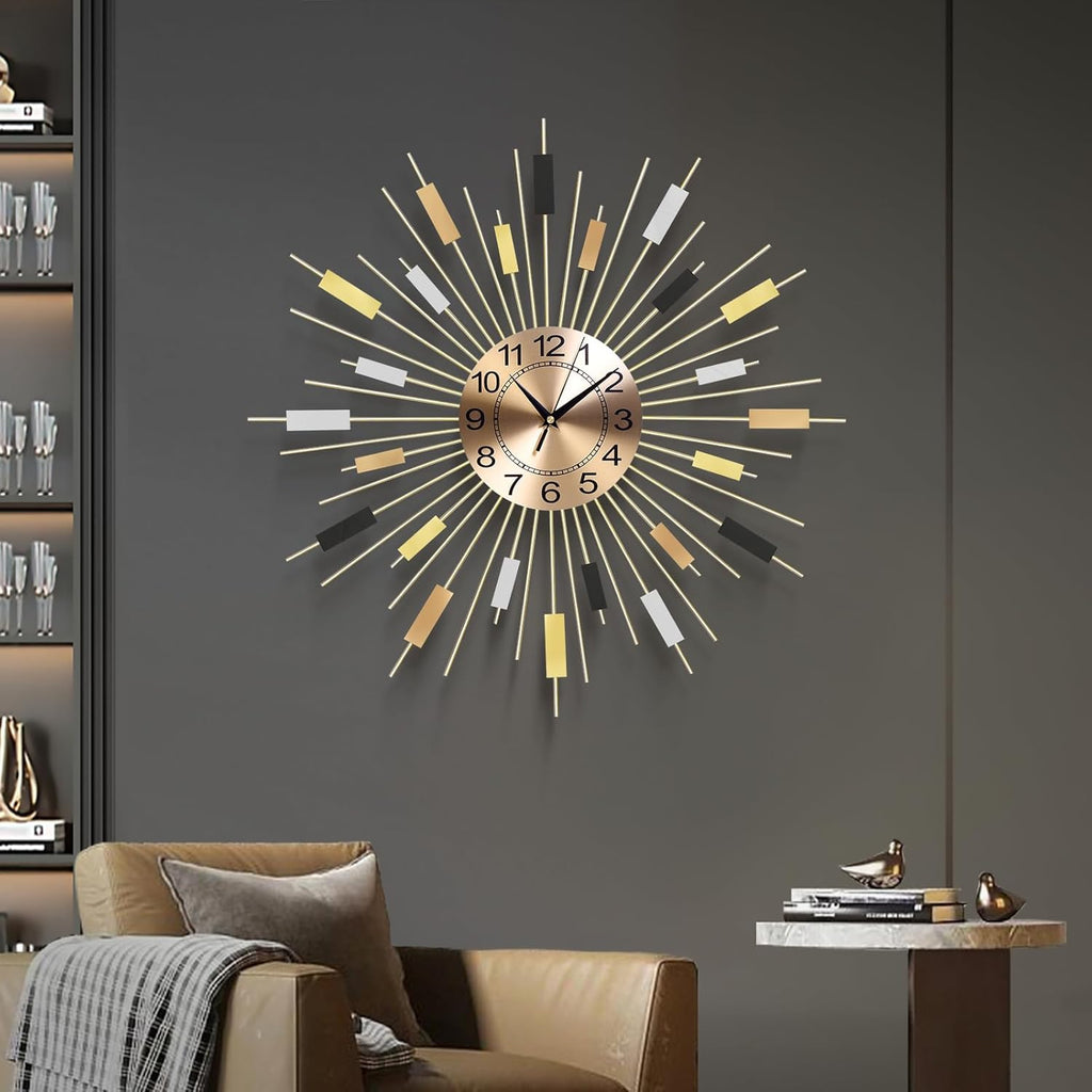 Modern Black Wall Clock — 27" — Gold Starburst 1