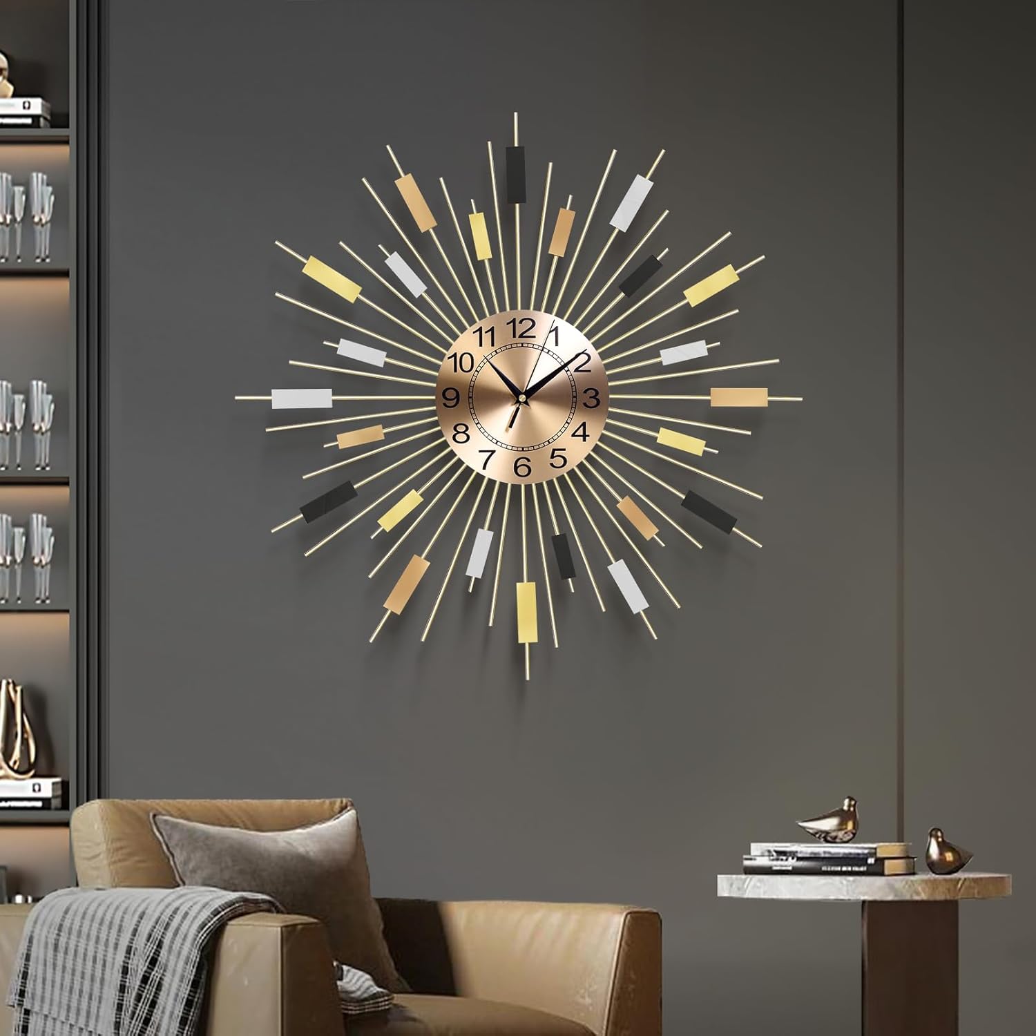 Modern Black Wall Clock — 27" — Gold Starburst 1