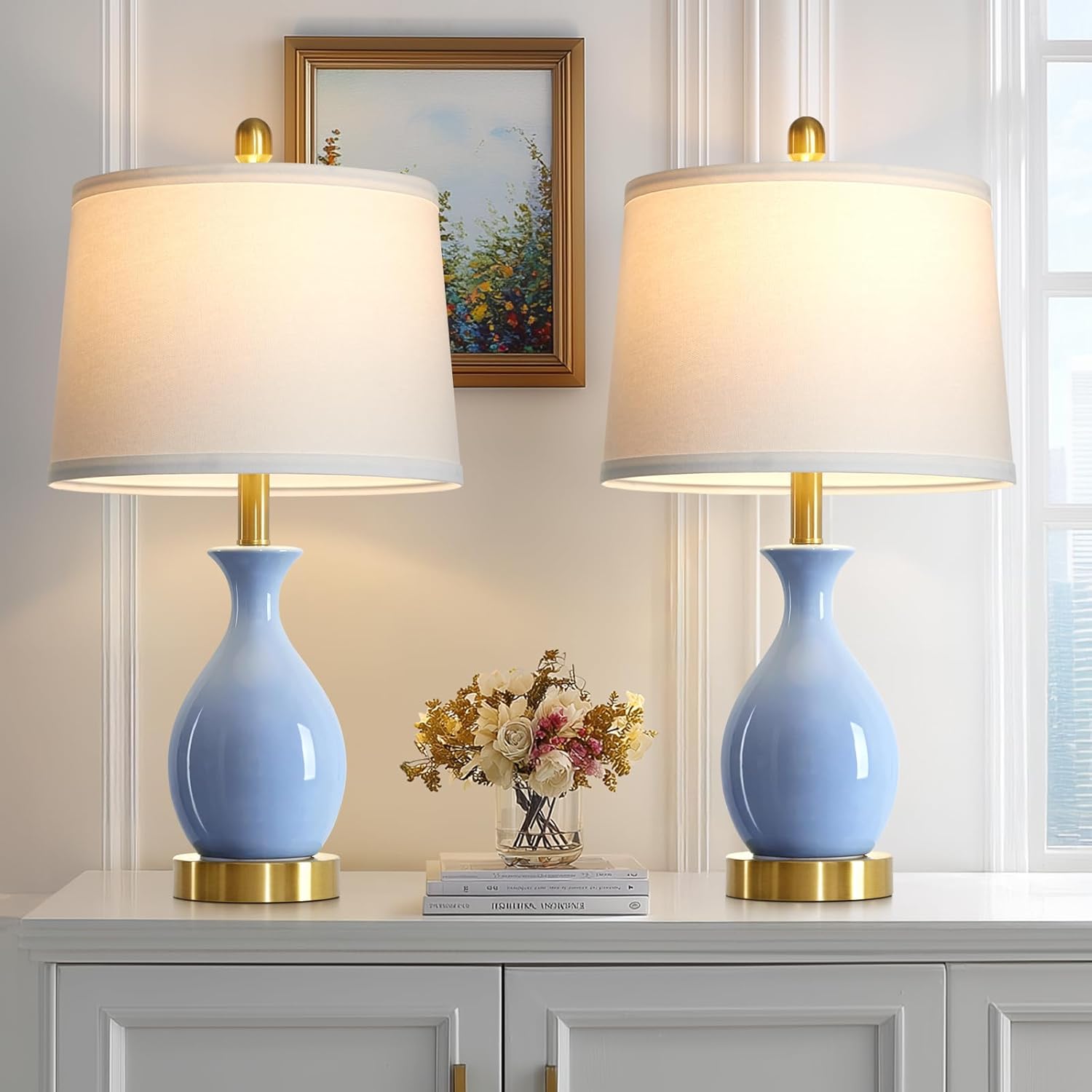 Modern Beige Bedside Lamp — 24" — Light Blue - 24"H