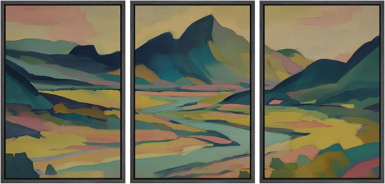 Framed Modern Fabric Wall Art — 24" — 24"x36"x3 Panels Black