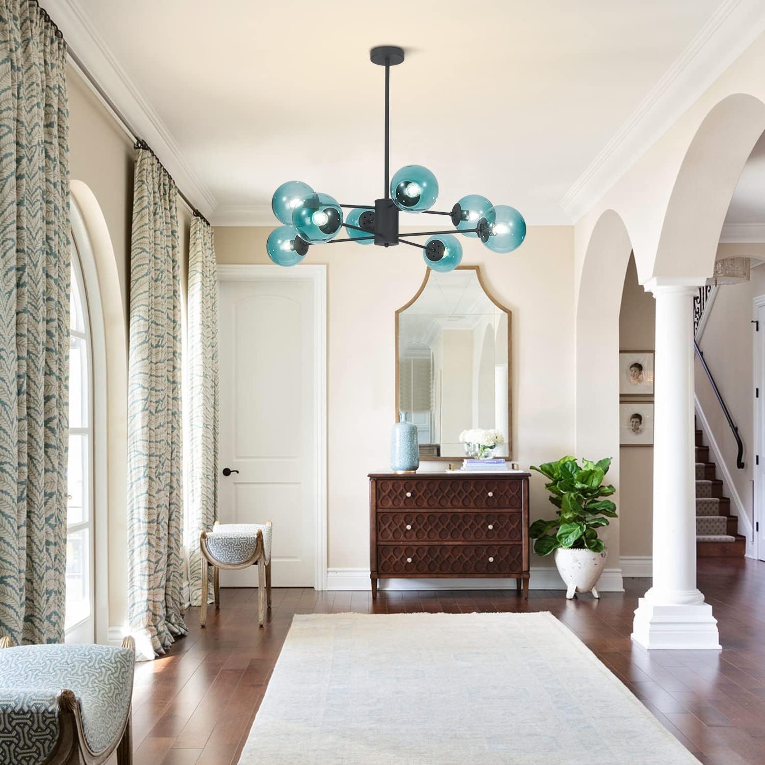 Mid-Century Black Chandelier — 8-Light - View 8