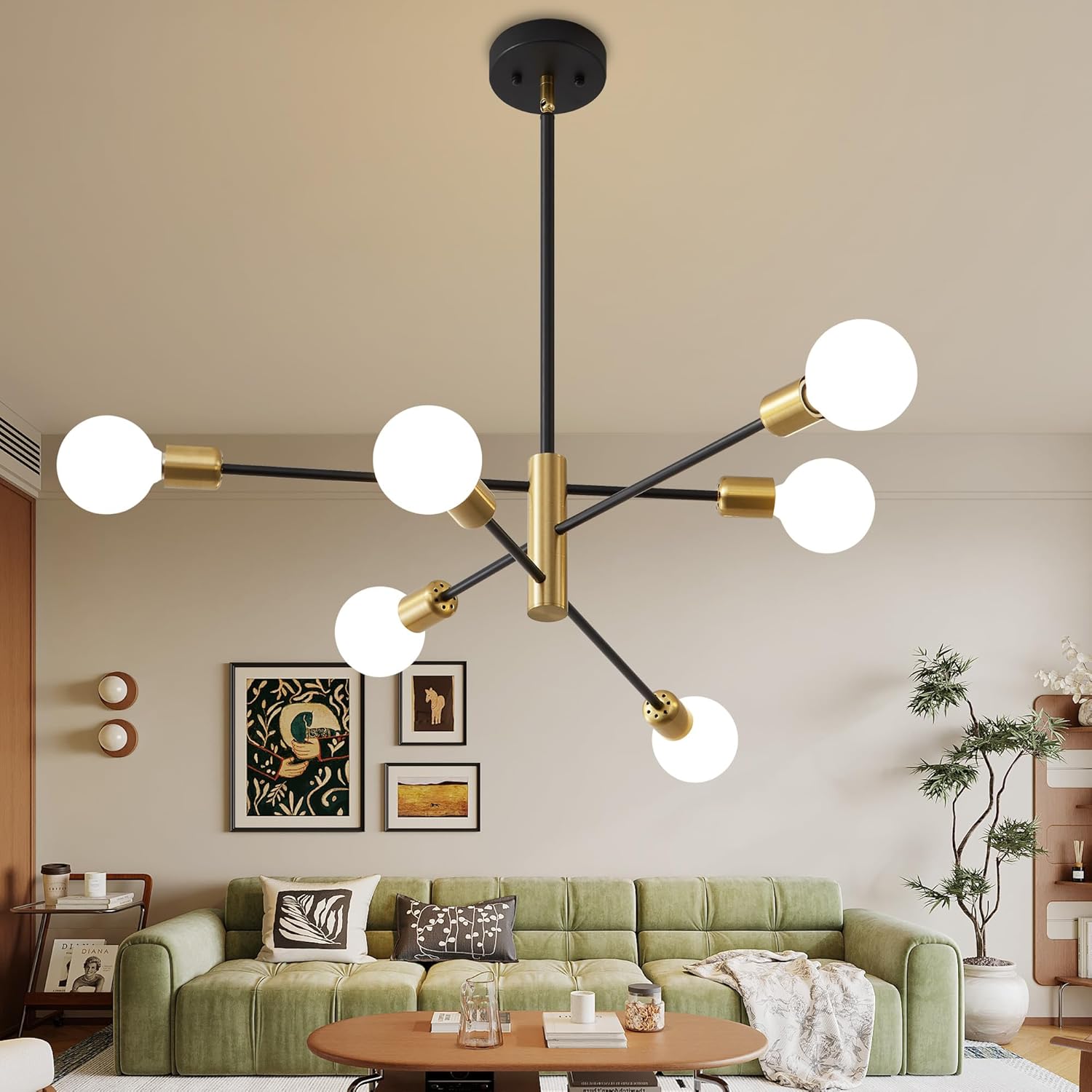 Farmhouse Black Chandelier — 6-Light — Black Gold