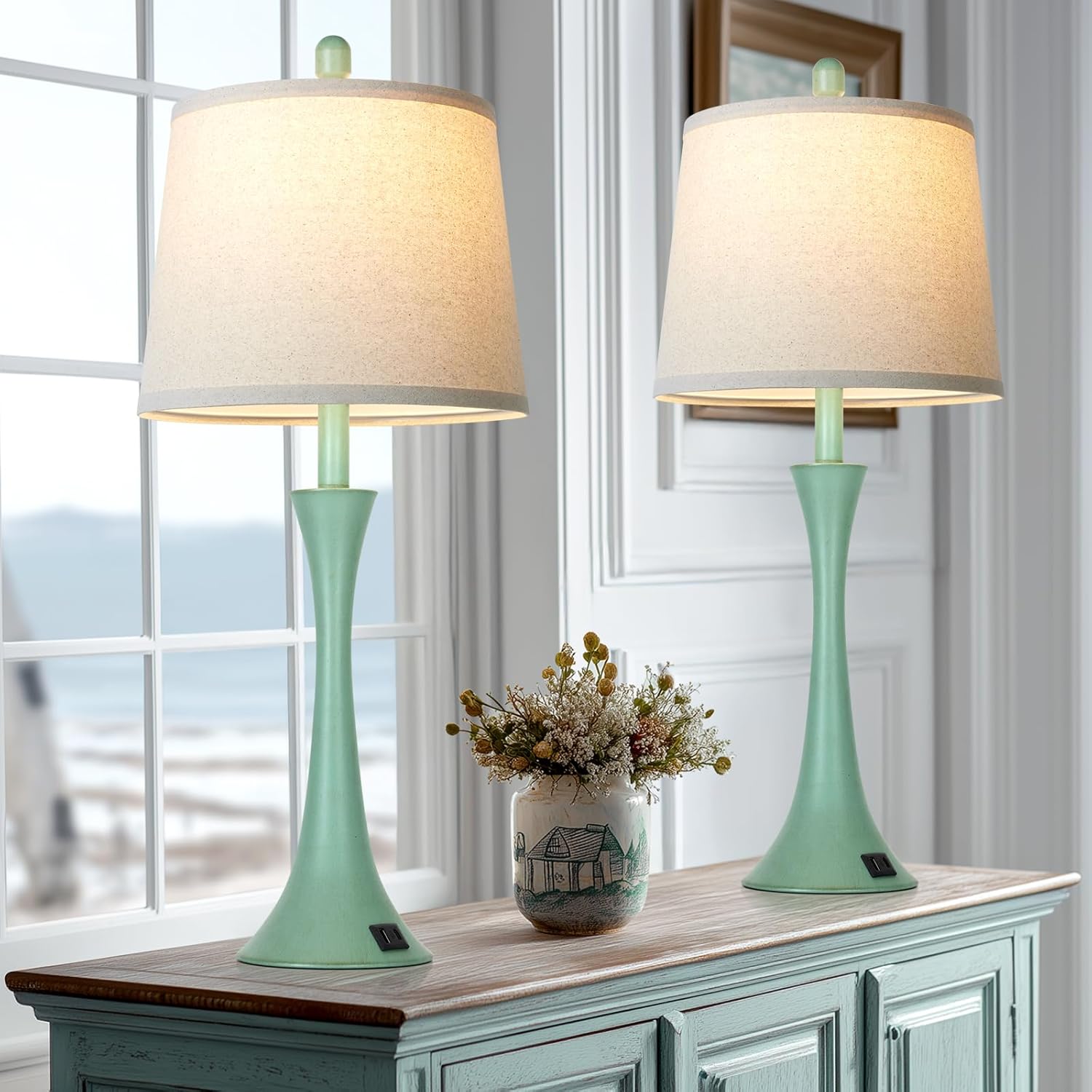 Dimmable Black Bedside Lamp — 27.5" — Green(2 Pack)