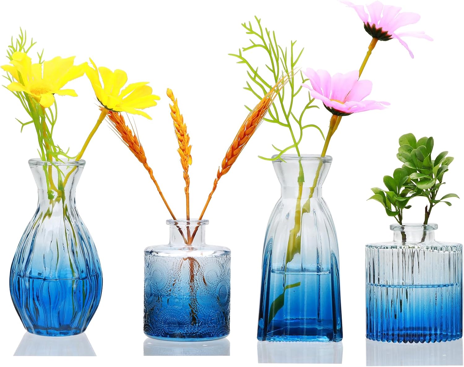 Vintage Blue Flower Vase — Set of 4 — Deepblue