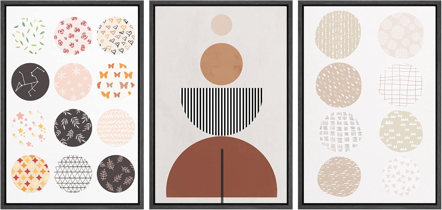 Boho Framed Wall Art — 16" — 24" x 36" x 3 Panels BLACK