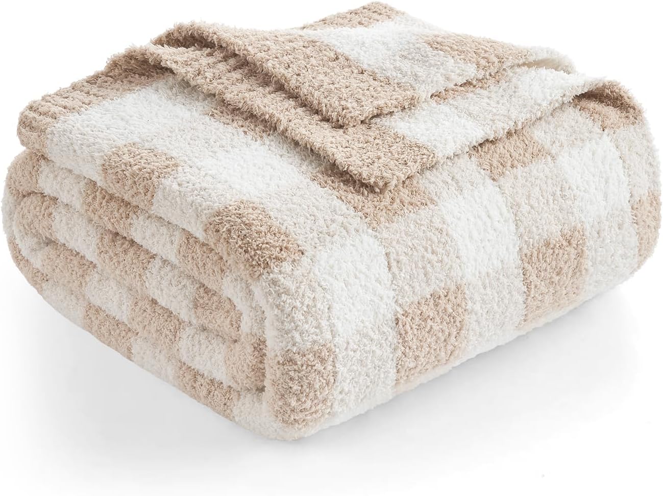 Knit Beige Throw Pillow — 50" — Plaid Beige