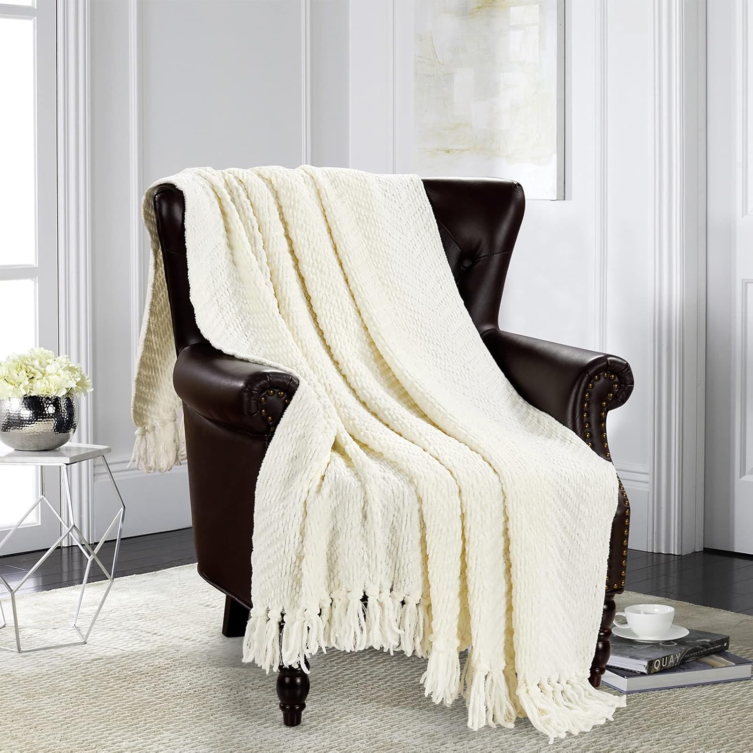 Knit Boho Beige Throw Pillow — 50x60 — Throw 50x60