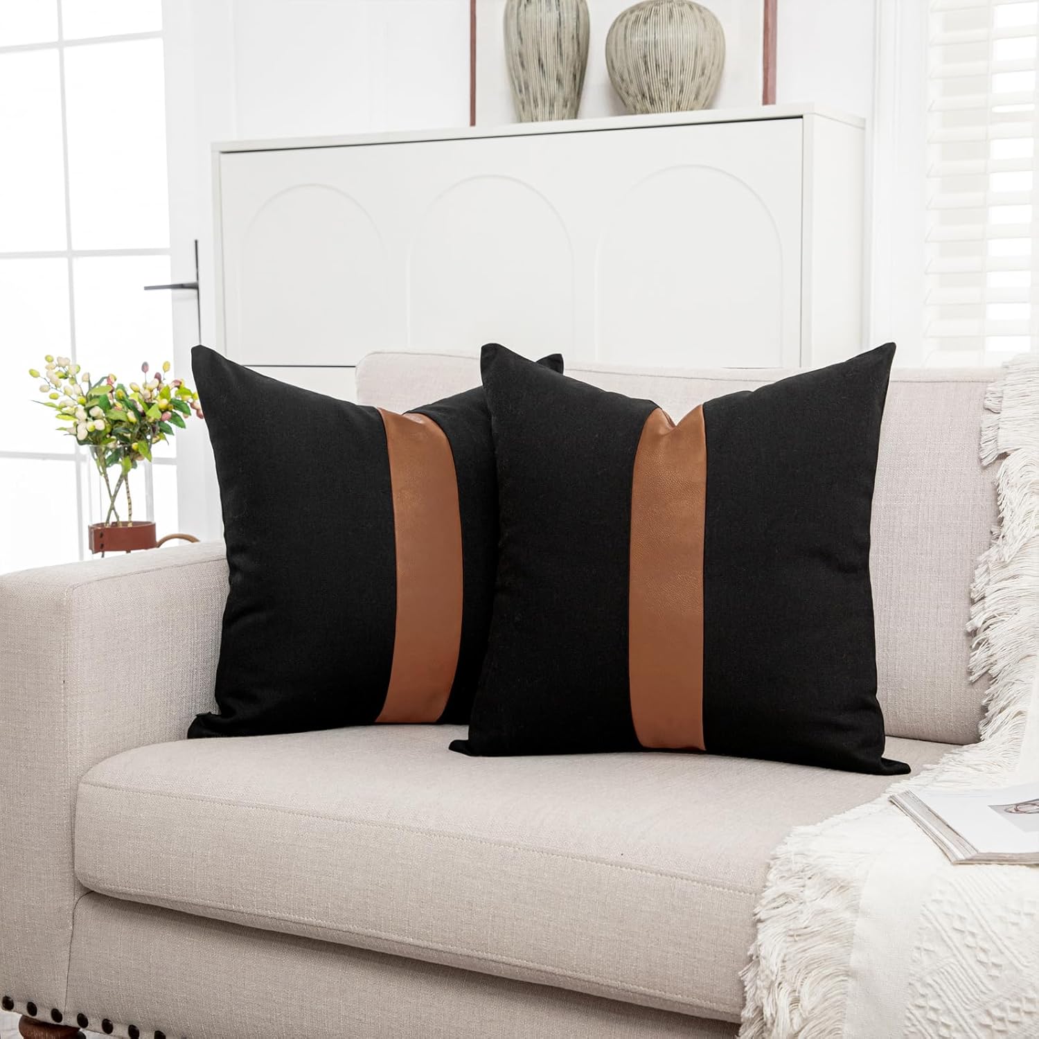 Boho Black Throw Pillow Cover — 18" - View 2