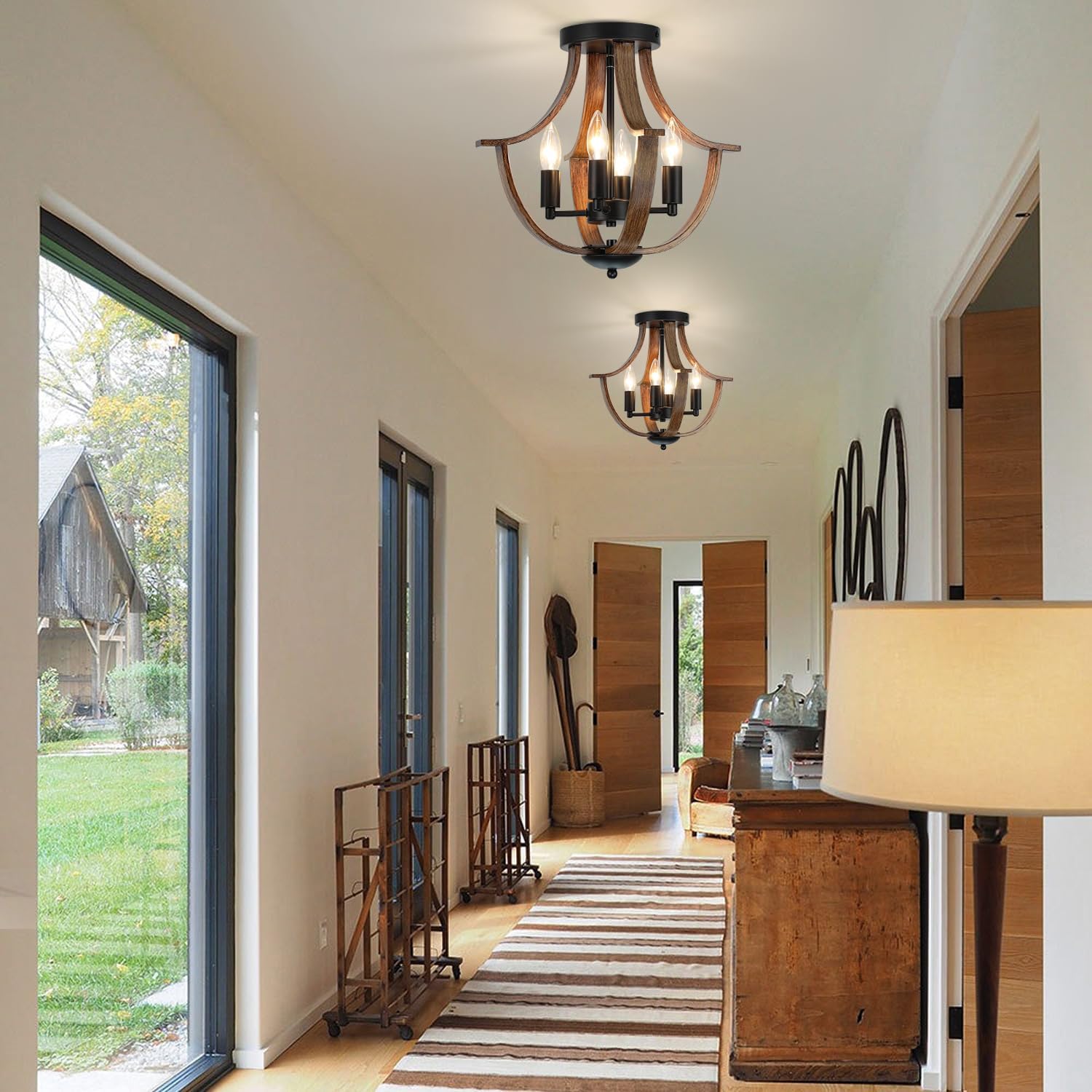 Vintage Farmhouse Black Chandelier — 4-Light - View 3