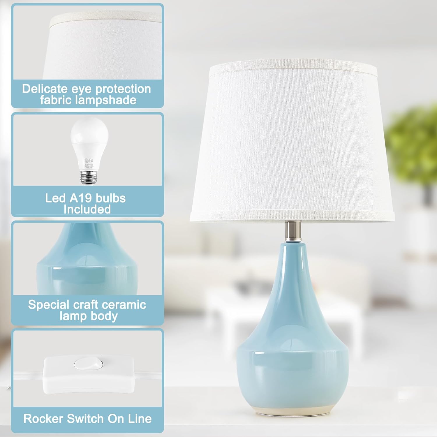 Modern Beige Nightstand Lamp — 18" - View 4