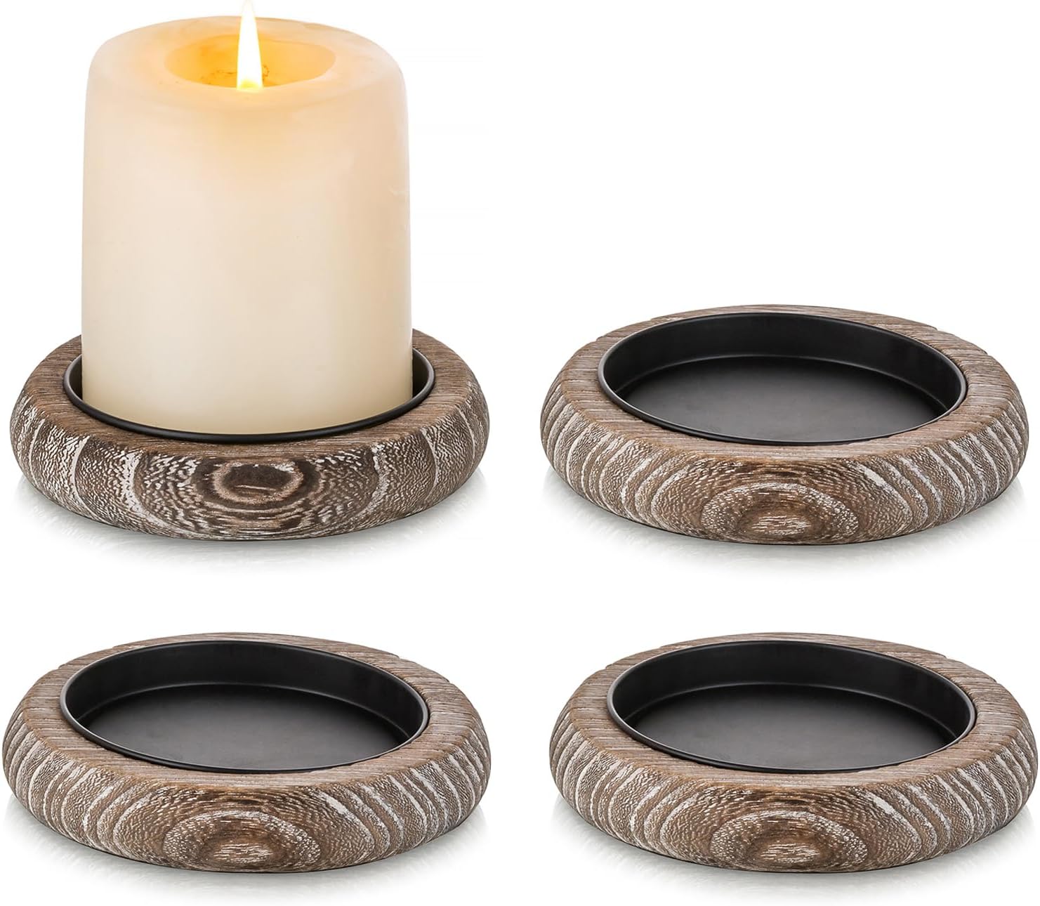 Round Farmhouse Brown Pillar Candle — Set of 2 — Whitewash