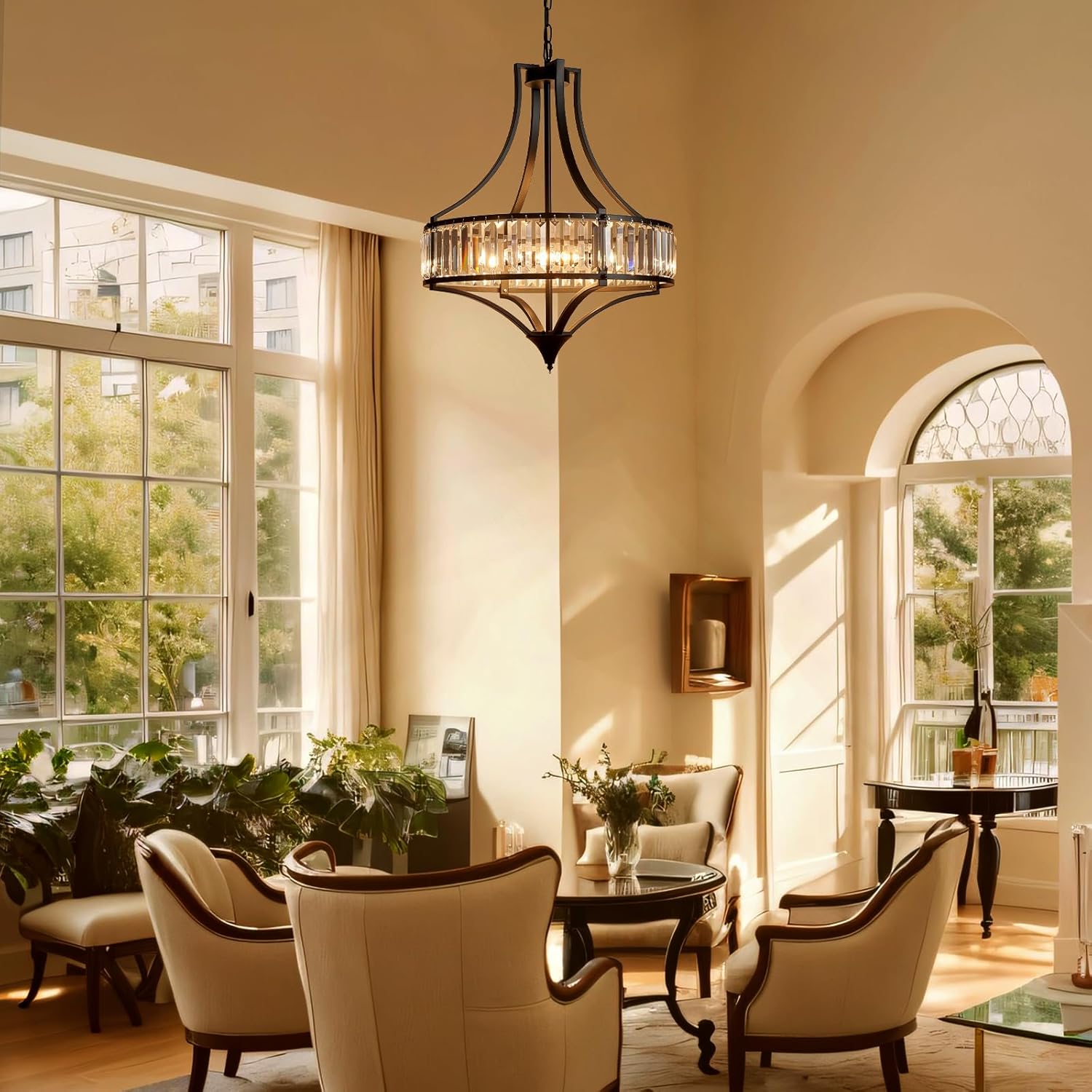 Round Farmhouse Black Chandelier — 6-Light - View 2