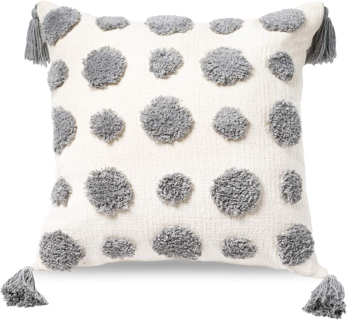 Tufted Boho Grey Throw Pillow Cover — 20" — Light Grey