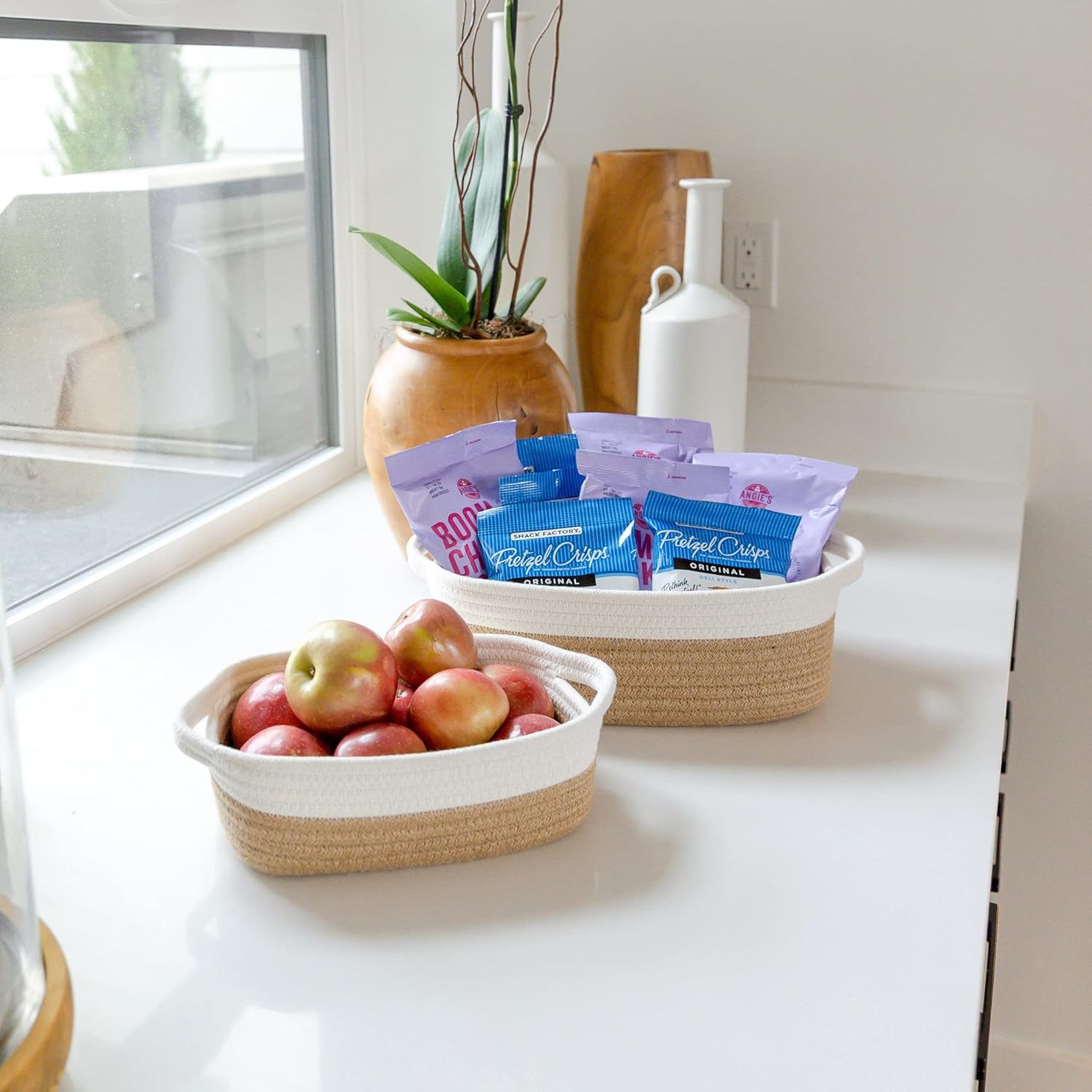 Boho Beige Woven Basket - View 3