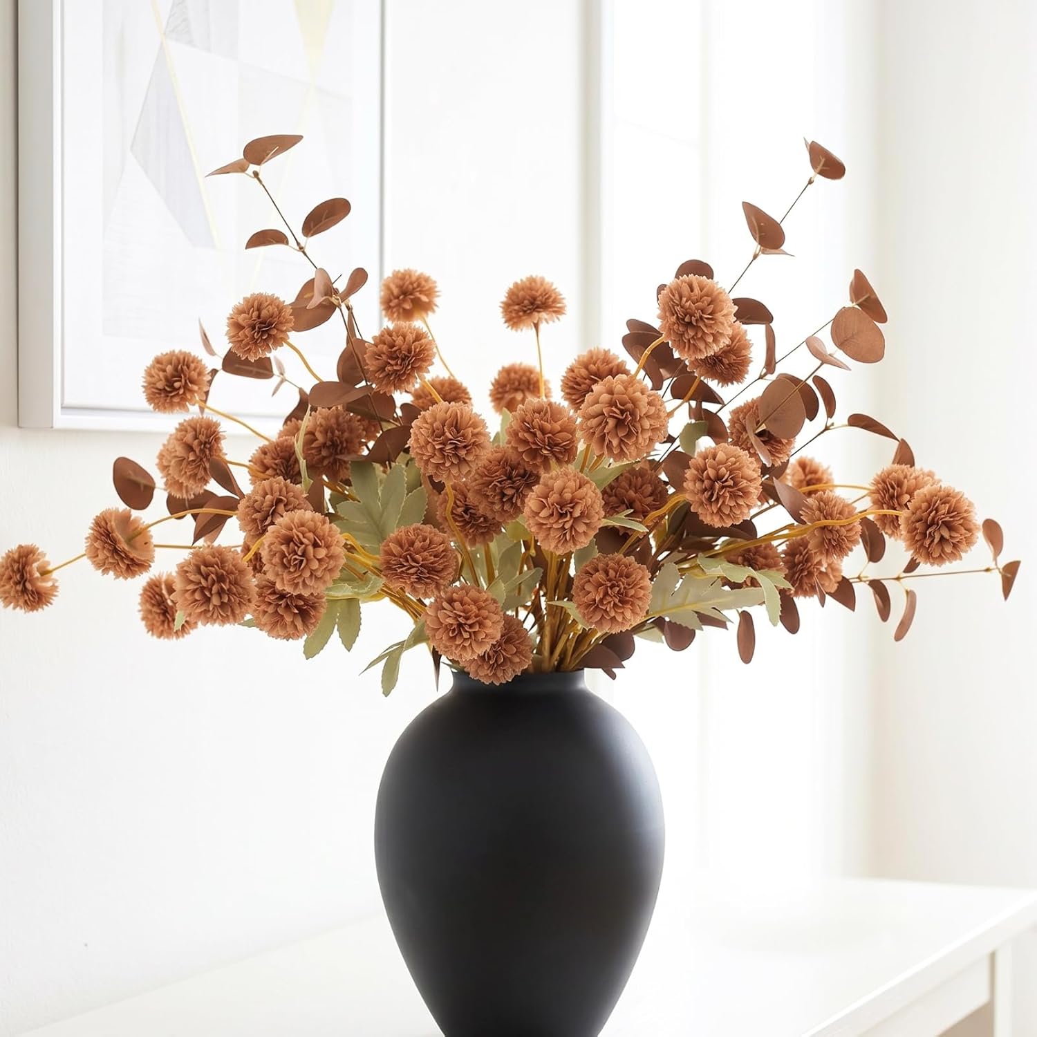 Pom Pom Beige Artificial Flowers — Brown