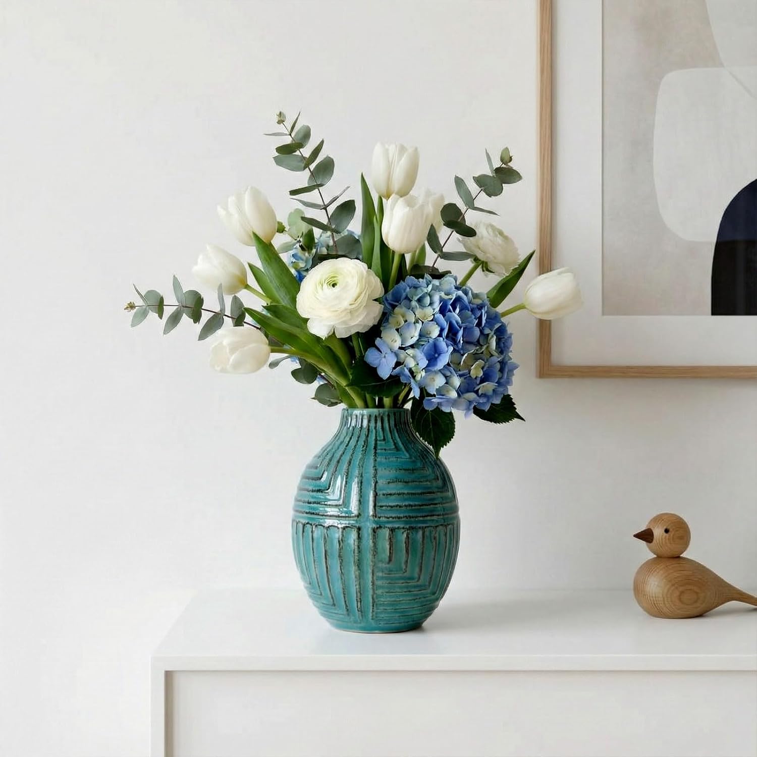 Modern Green Vase — 9.4" — Teal