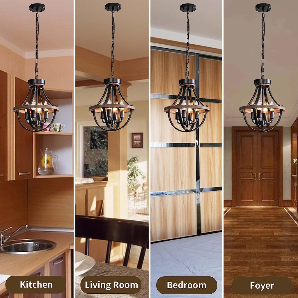 Vintage Farmhouse Black Chandelier — 4-Light - View 3