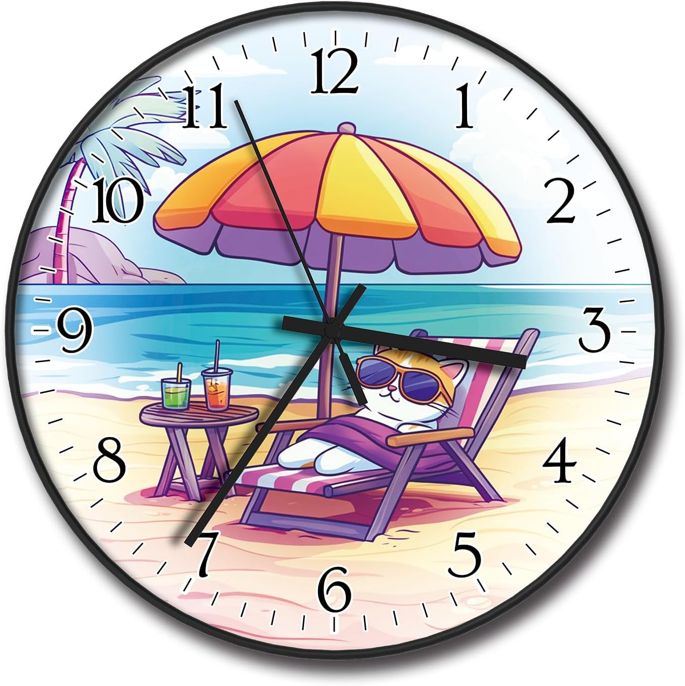 Battery Operated Purple Wall Clock — 8" — M2412-cats