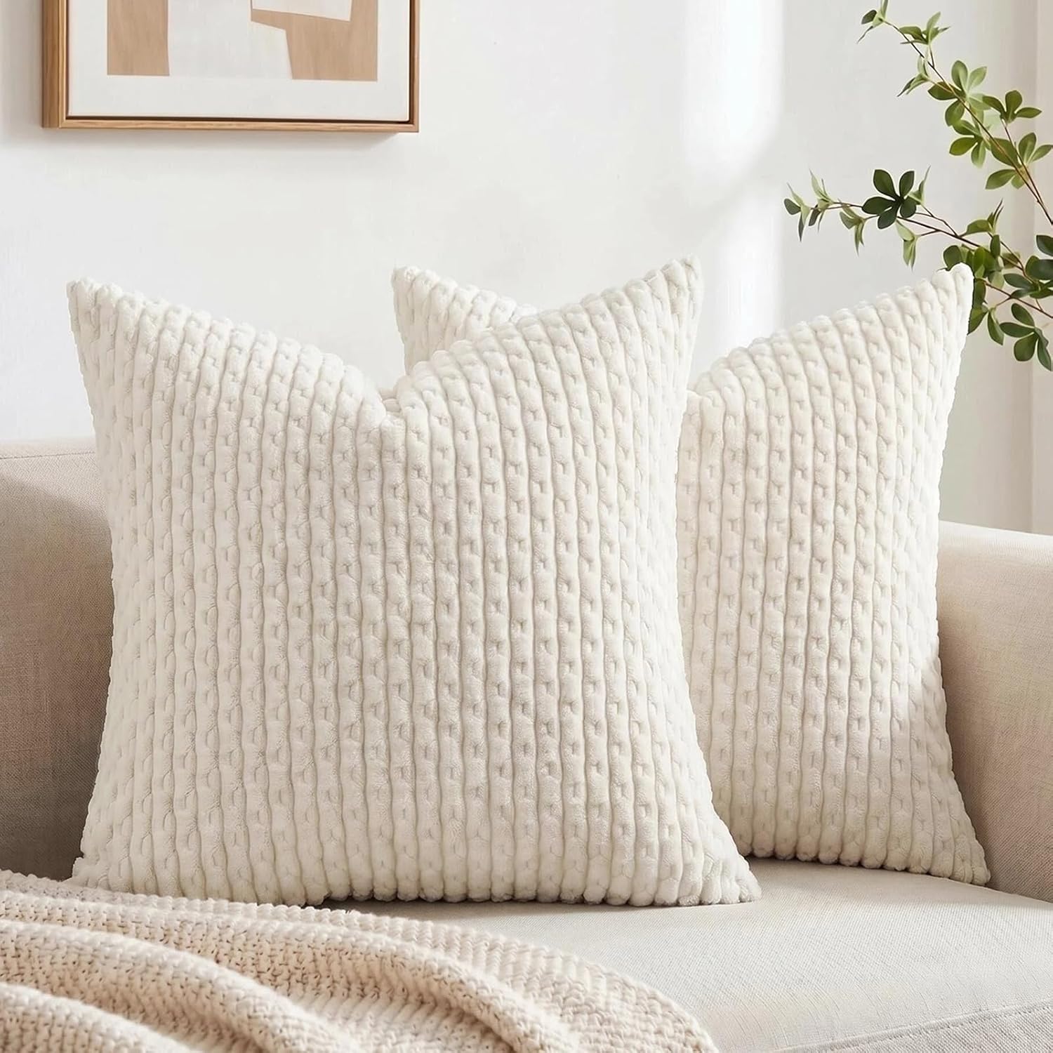 Boho Beige Throw Pillow Cover — 18" — 24" x 24" (Pack of 2)