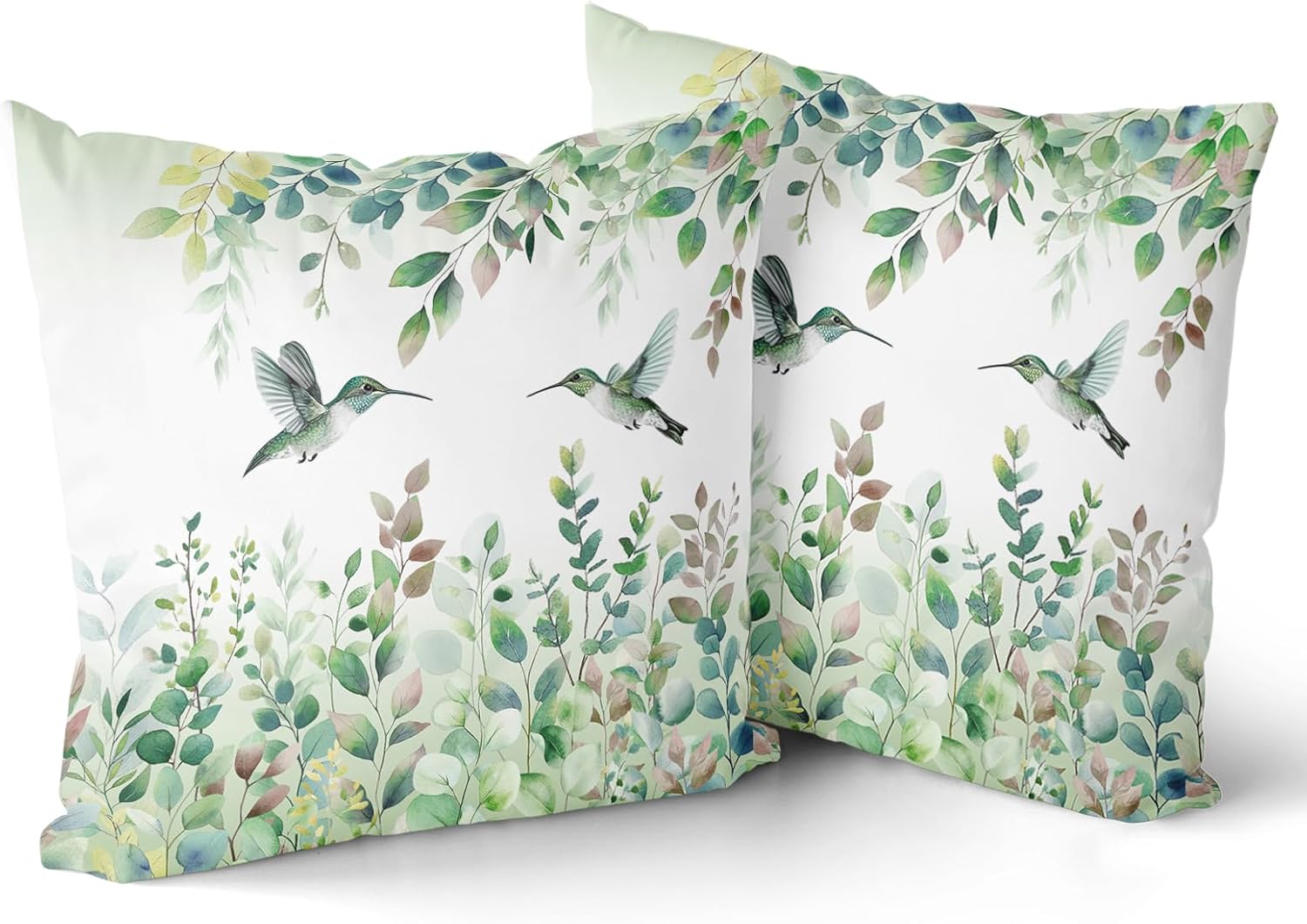 Vintage Boho Black Pillow Cover — 16" — Hummingbird Leaf