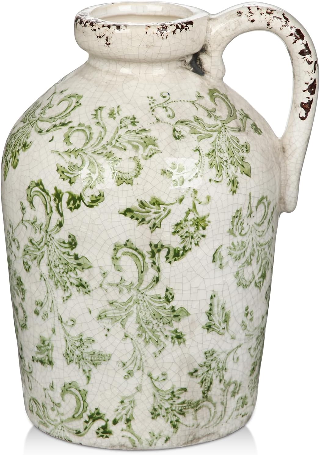 Boho Blue Flower Vase — 12.5" — Light Green and White