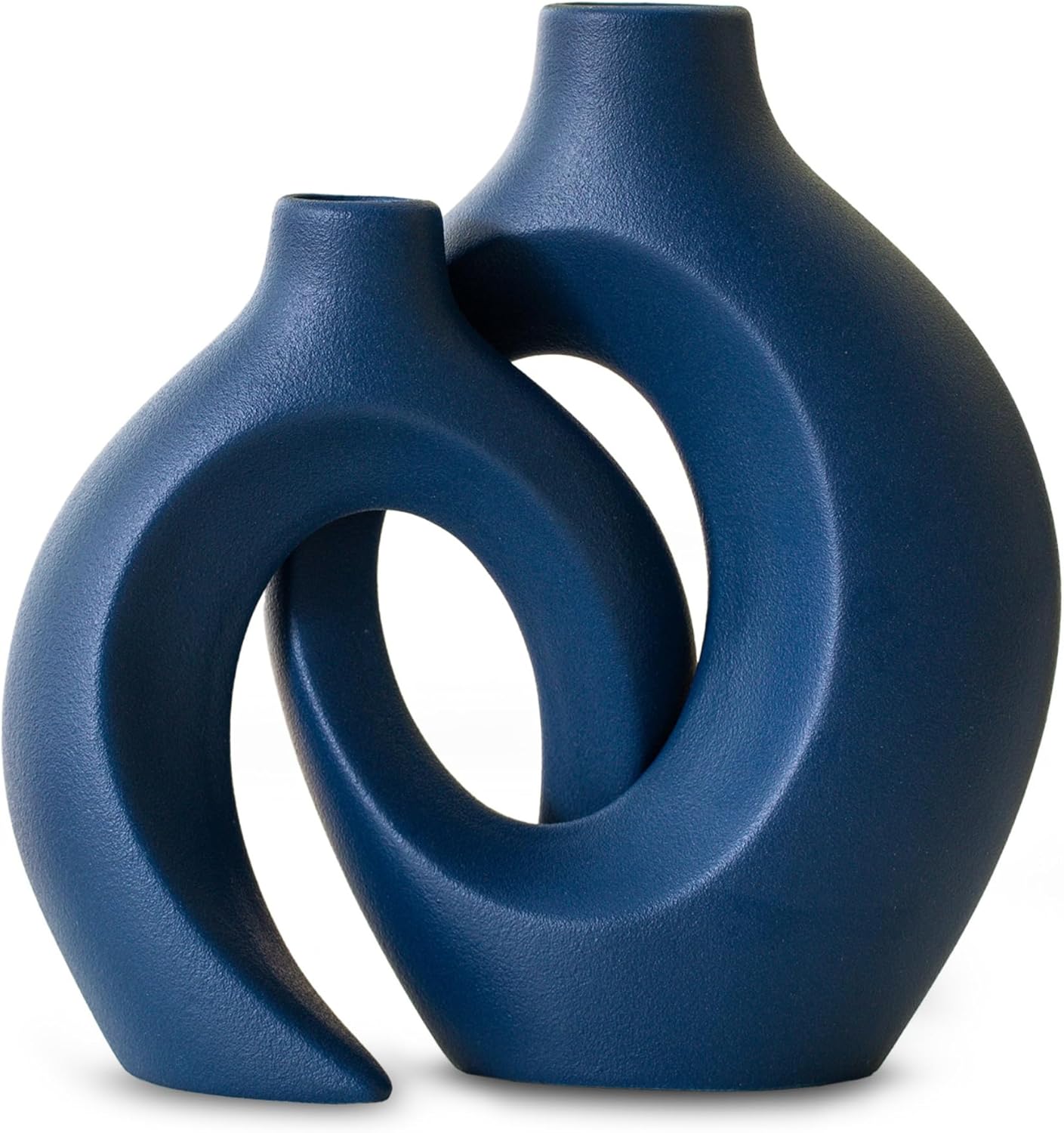 Round Boho Beige Vase Set — Set of 2 — Matte Navy Blue - M