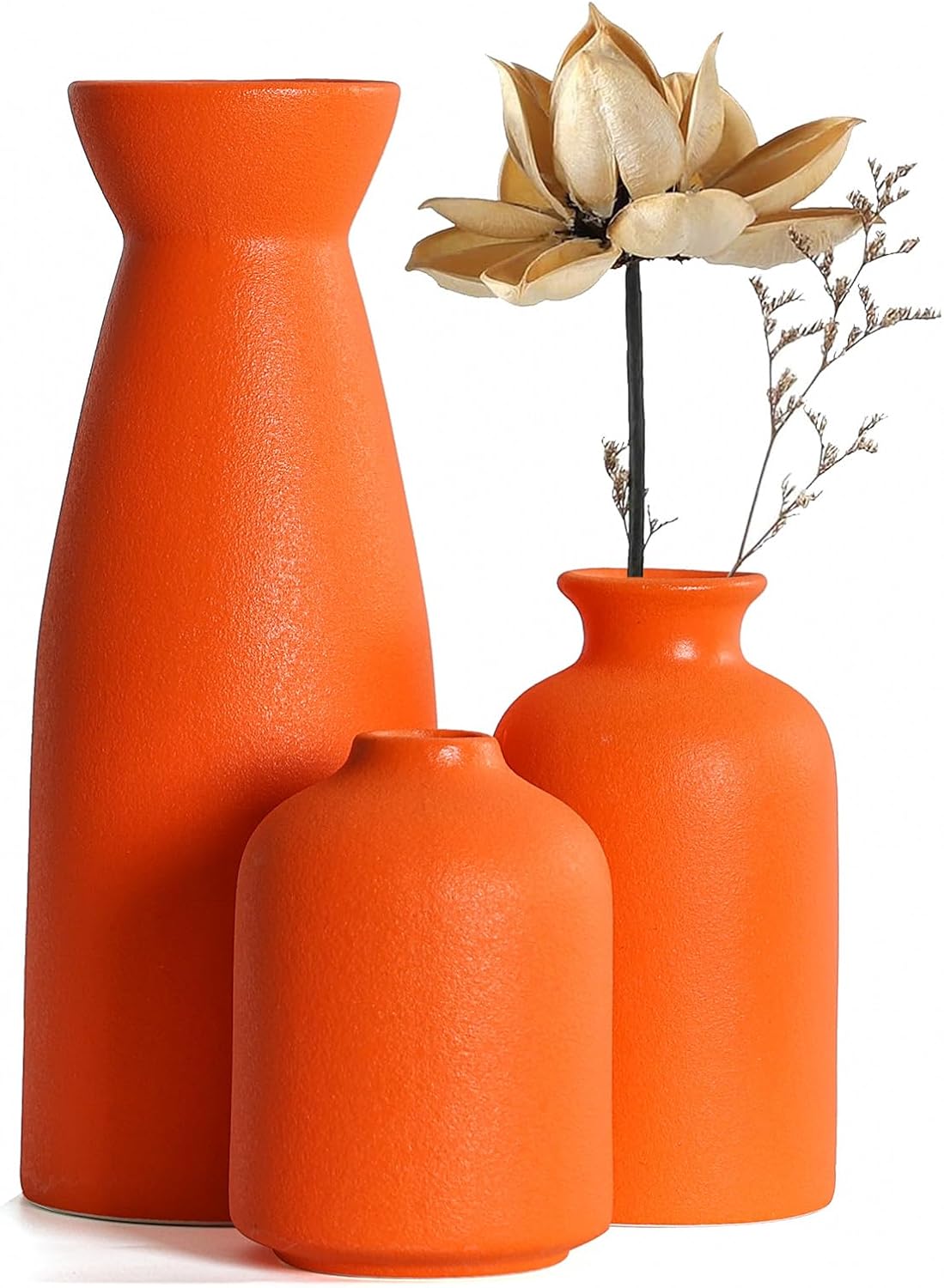 Farmhouse Beige Flower Vase — Set of 3 — 3set-orange